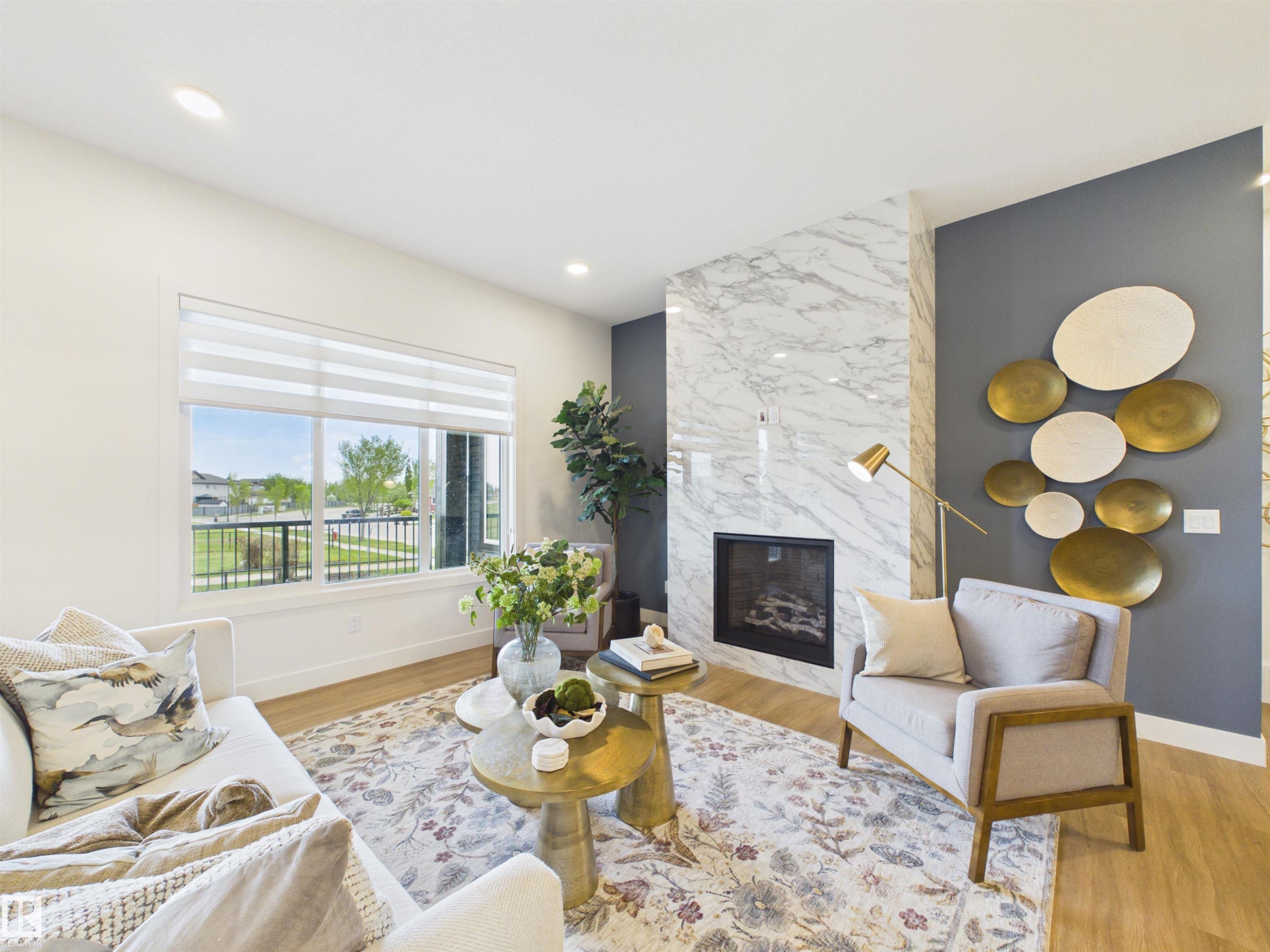 593 Genesis Wynd, Stony Plain, AB - Indoor Photo Showing Living Room With Fireplace