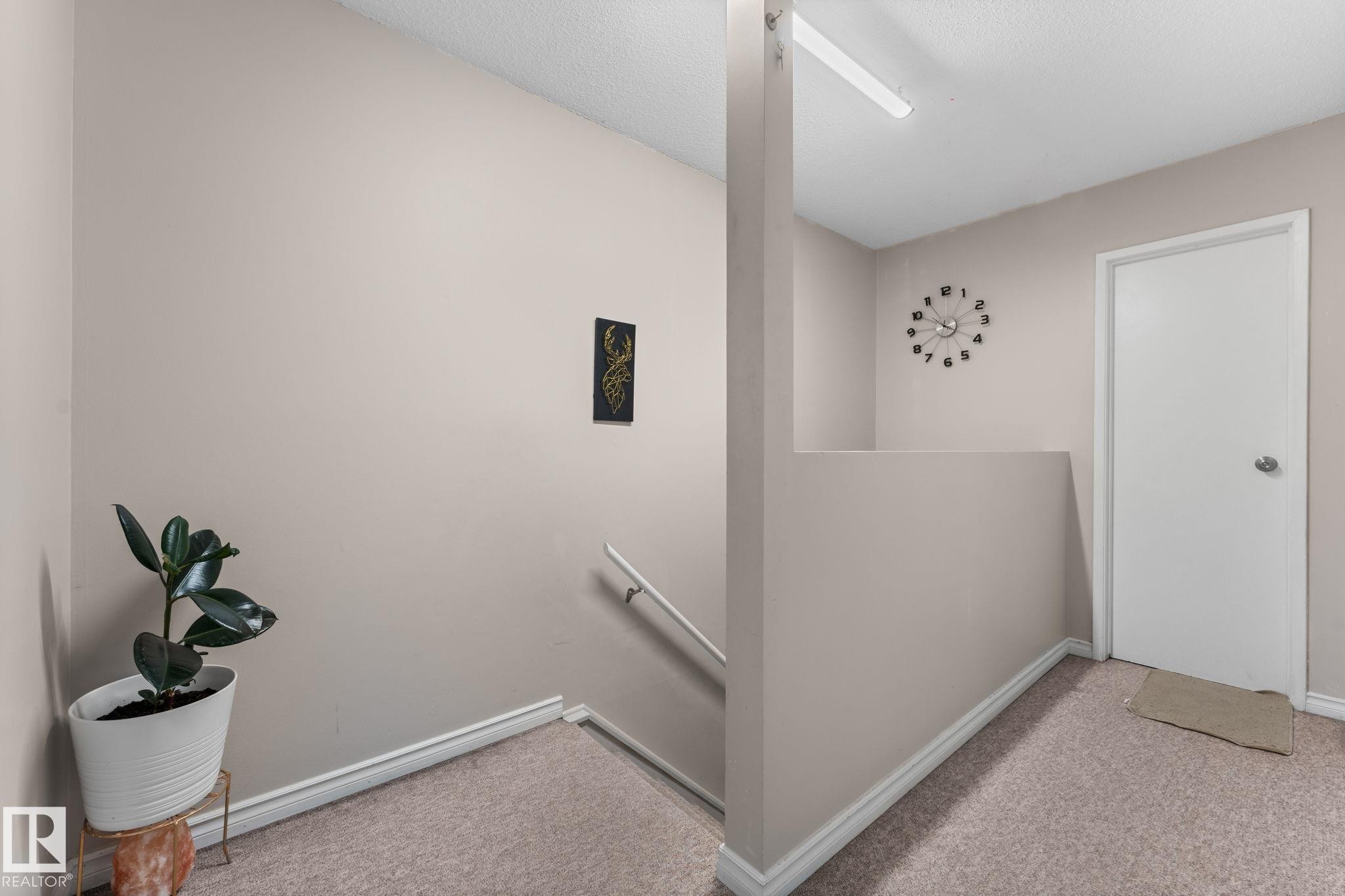 Carpeted interior landing featuring light-toned walls and white trim - 359 Northgate Terrace, Edmonton, AB