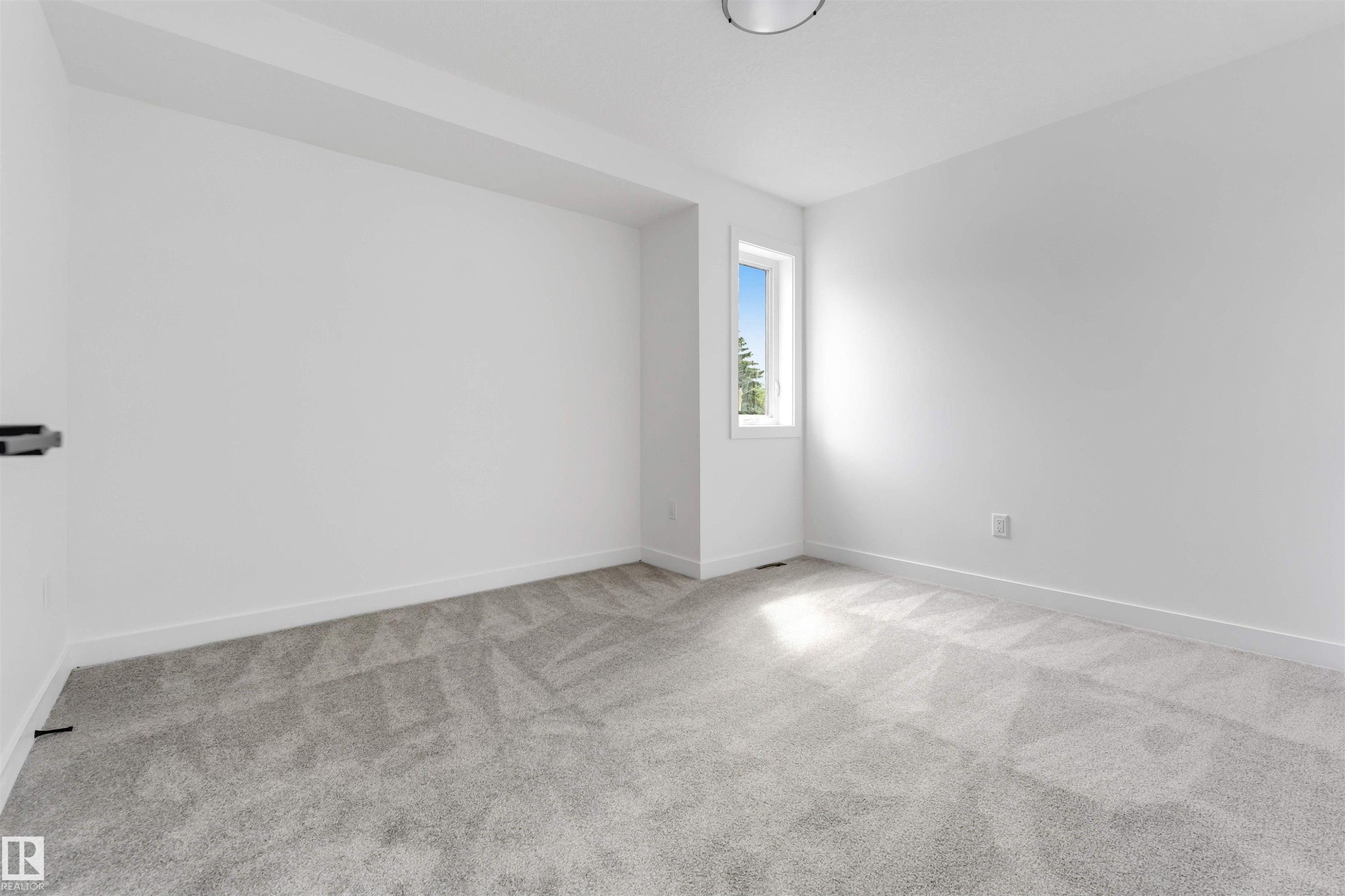 Room with light gray patterned carpet, white walls, and a single window offering natural light - 3605 112 Ave, Edmonton, AB