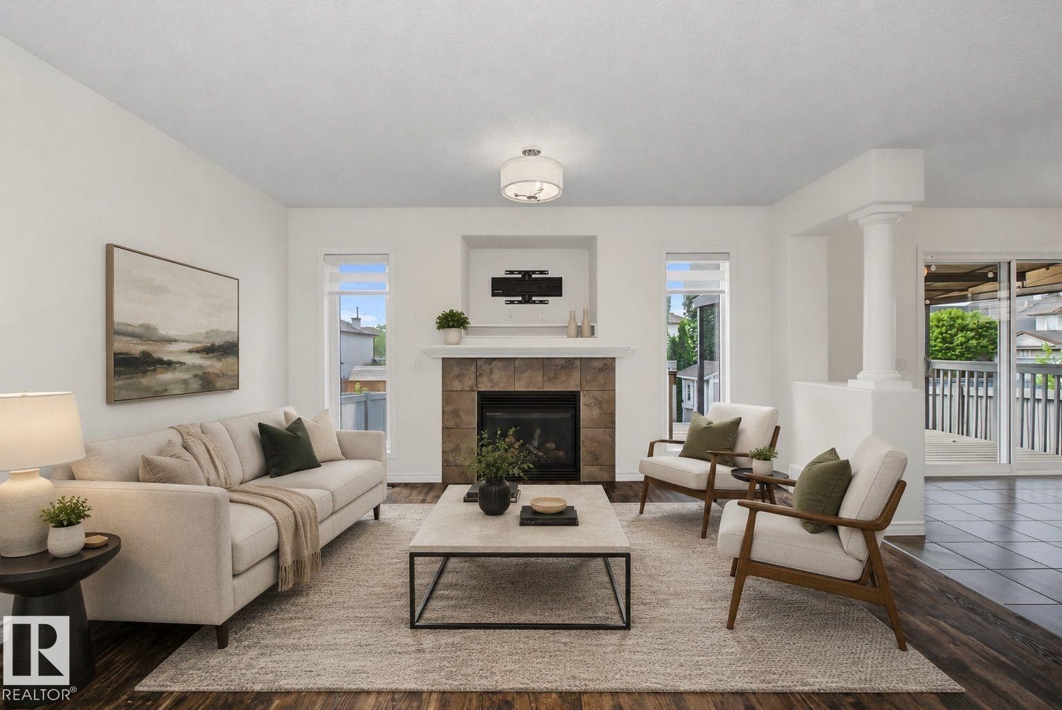 616 61 Street Sw, Edmonton, AB - Indoor Photo Showing Living Room With Fireplace