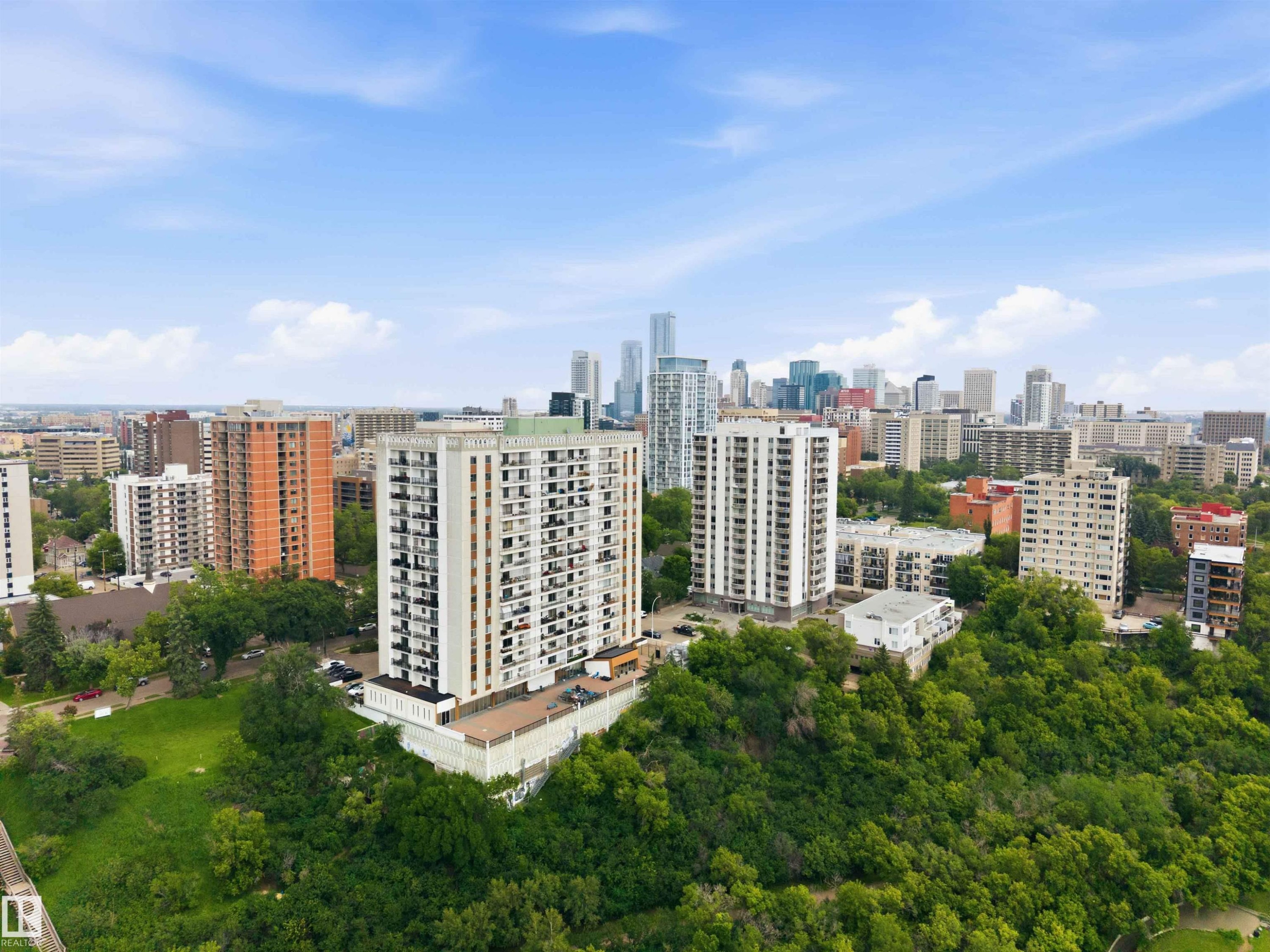High-rise residential buildings surrounded by mature trees - #1008 11307 99 Av Nw, Edmonton, AB