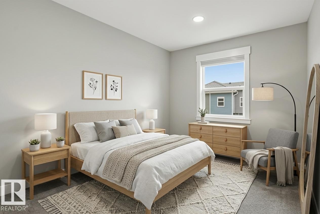 Light-filled room featuring a single window with white trim, recessed ceiling lighting, and soft gray wall color - 36 150 Everitt Dr, St. Albert, AB - Indoor Photo Showing Bedroom