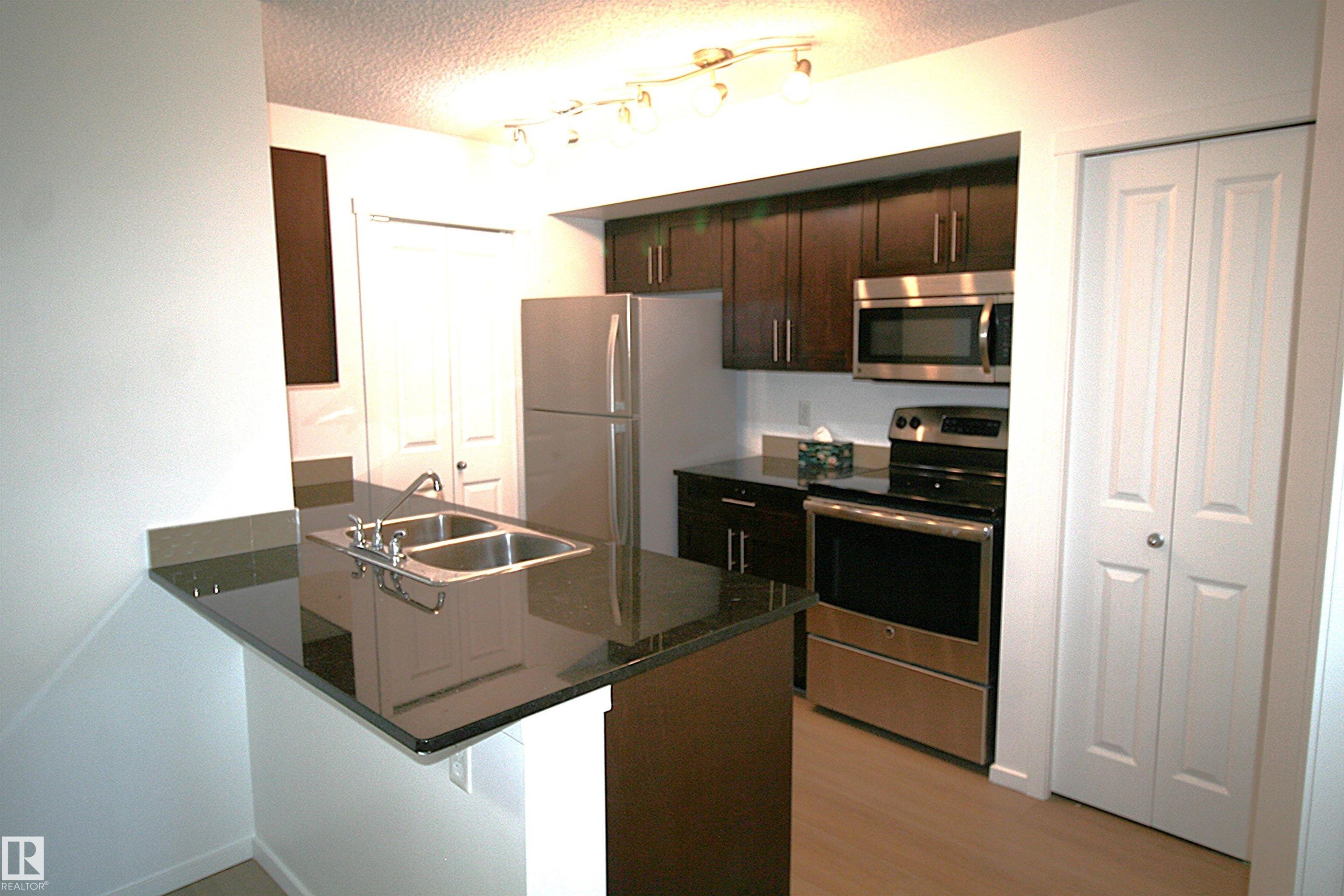 #316 5810 Mullen Pl Nw, Edmonton, AB - Indoor Photo Showing Kitchen With Double Sink
