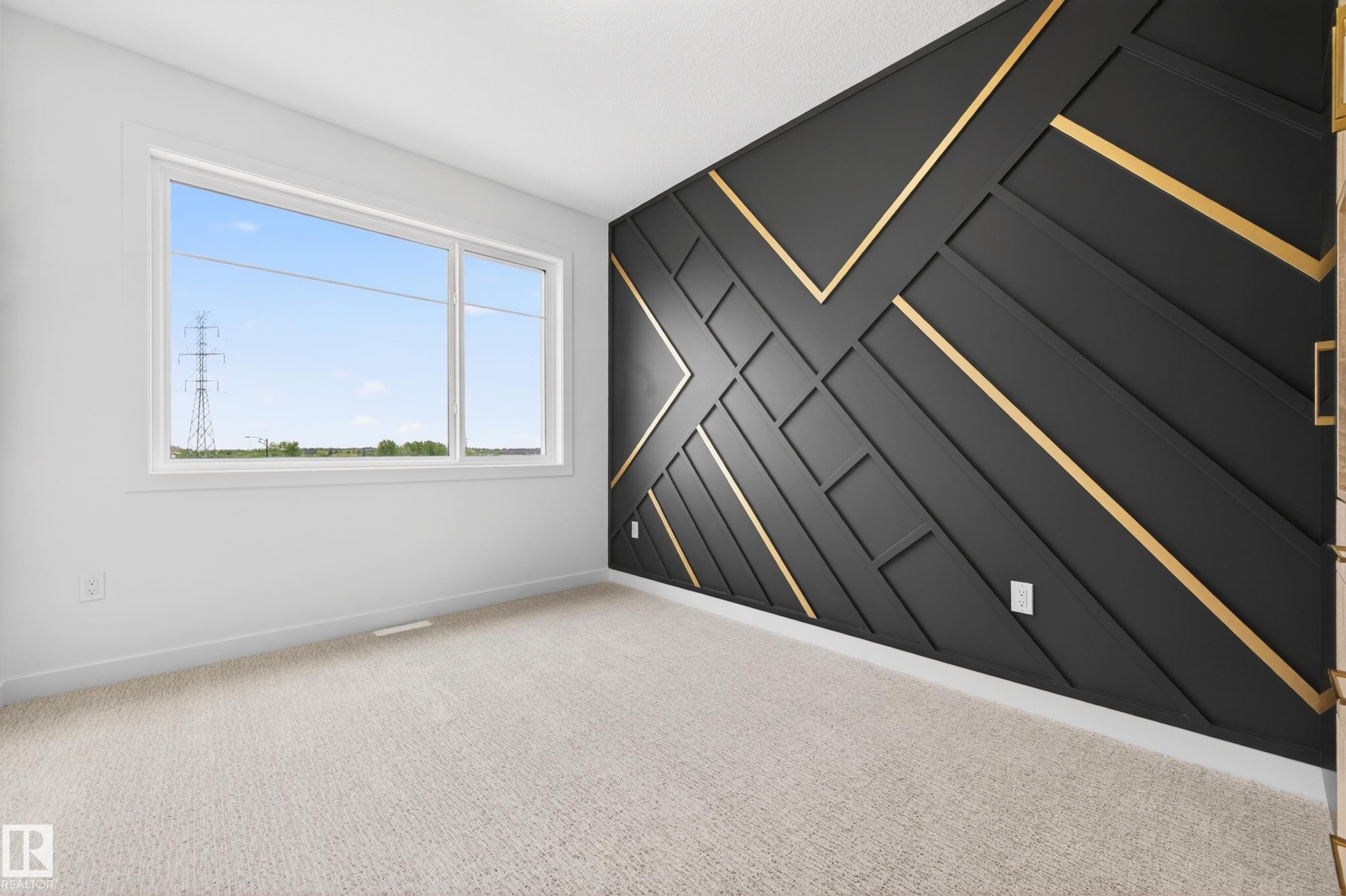 Accent wall featuring black and gold geometric paneling - 431 172 Avenue, Edmonton, AB - Indoor Photo Showing Other Room