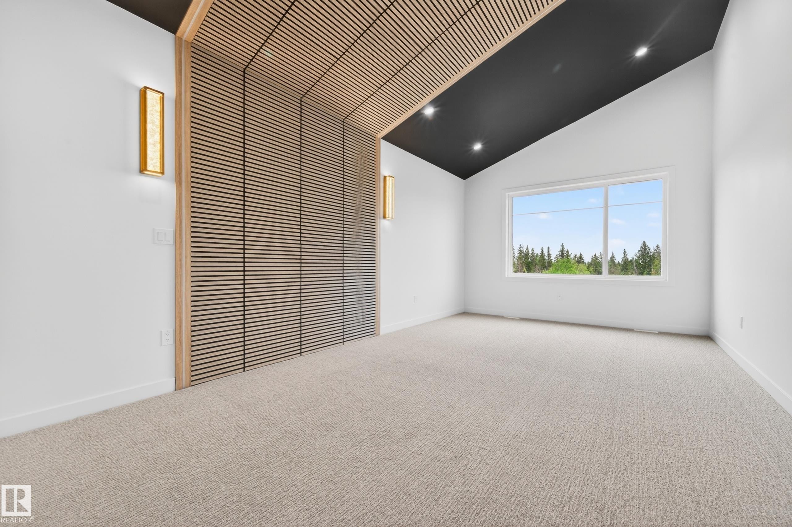 Vaulted ceiling with recessed lighting and a black finish - 431 172 Avenue, Edmonton, AB - Indoor Photo Showing Other Room