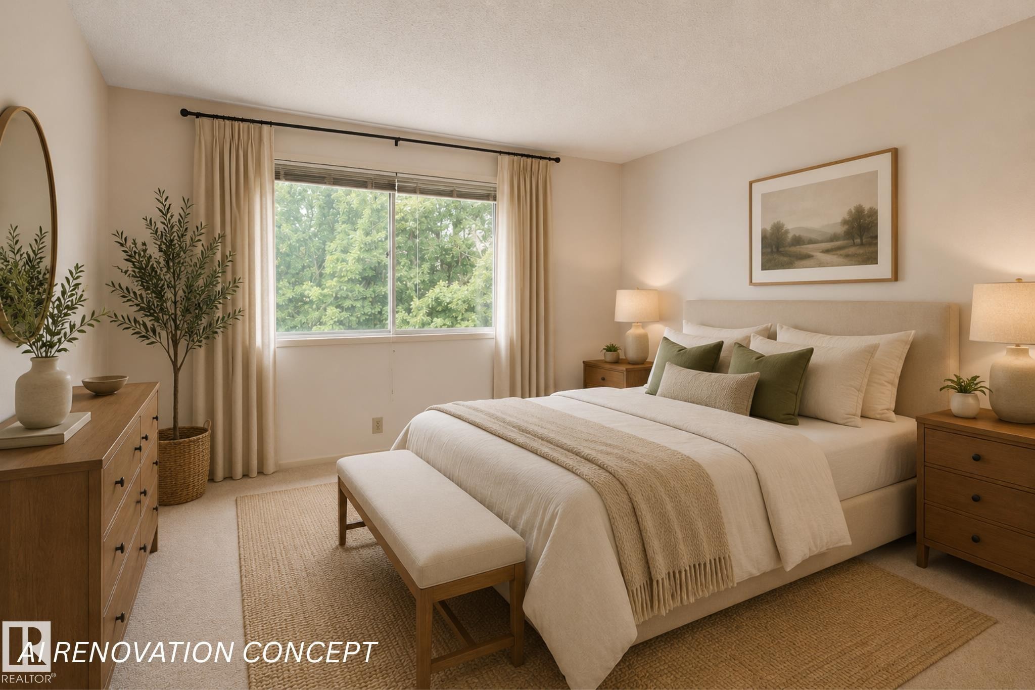 AI Renovation Concept (Not Actual Condition): Digitally enhanced image illustrating potential updates and furnishings. Refer to the preceding photos for the property's current condition. - 17912 77 Avenue, Edmonton, AB