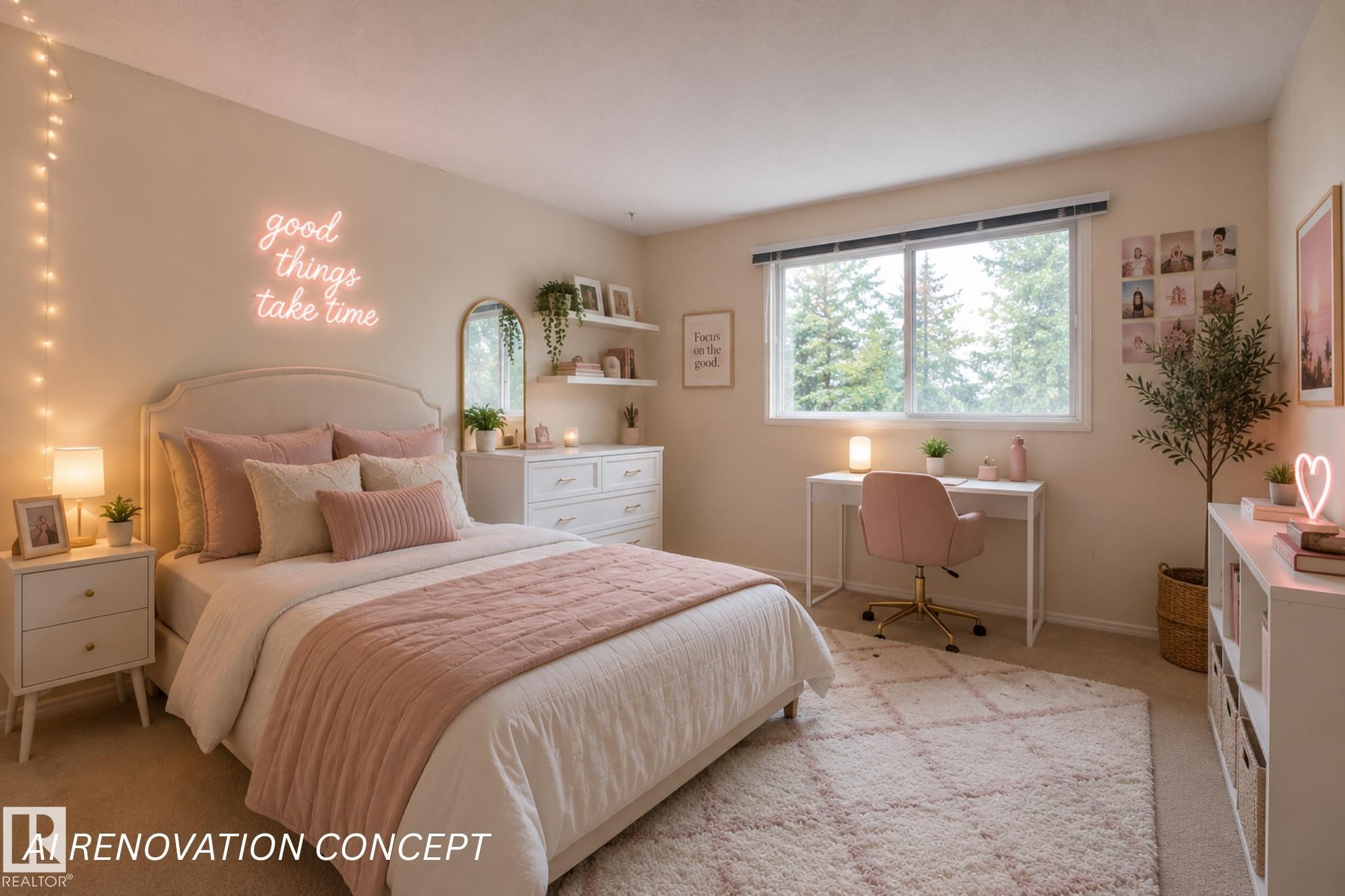 AI Renovation Concept (Not Actual Condition): Digitally enhanced image illustrating potential updates and furnishings. Refer to the preceding photos for the property's current condition. - 17912 77 Avenue, Edmonton, AB