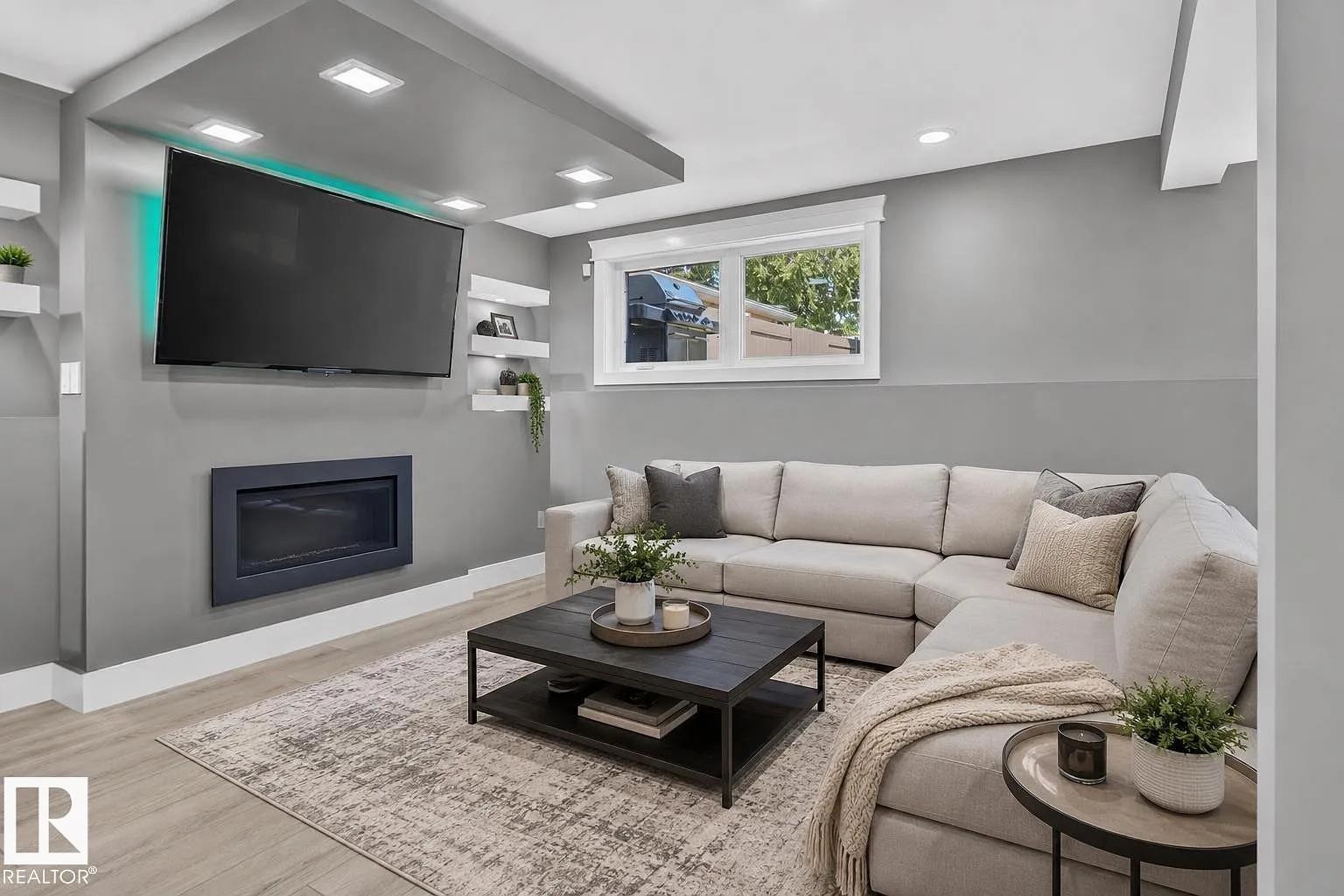 3911 67 Street Nw, Edmonton, AB - Indoor Photo Showing Living Room With Fireplace
