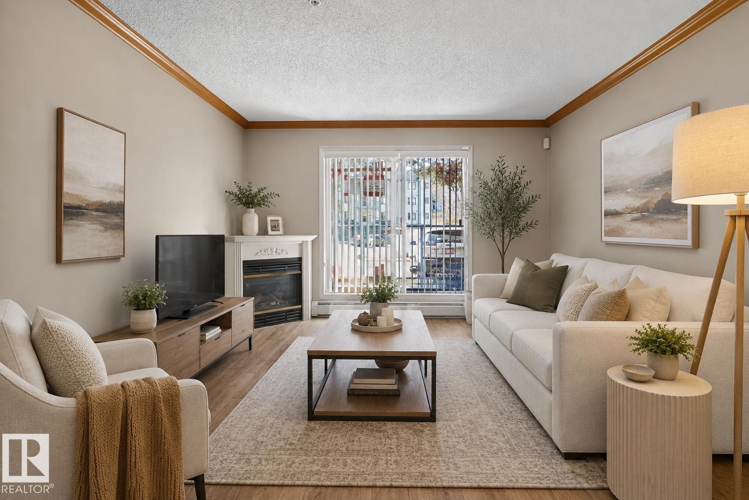 #110 2903 Rabbit Hill Rd Nw, Edmonton, AB - Indoor Photo Showing Living Room With Fireplace