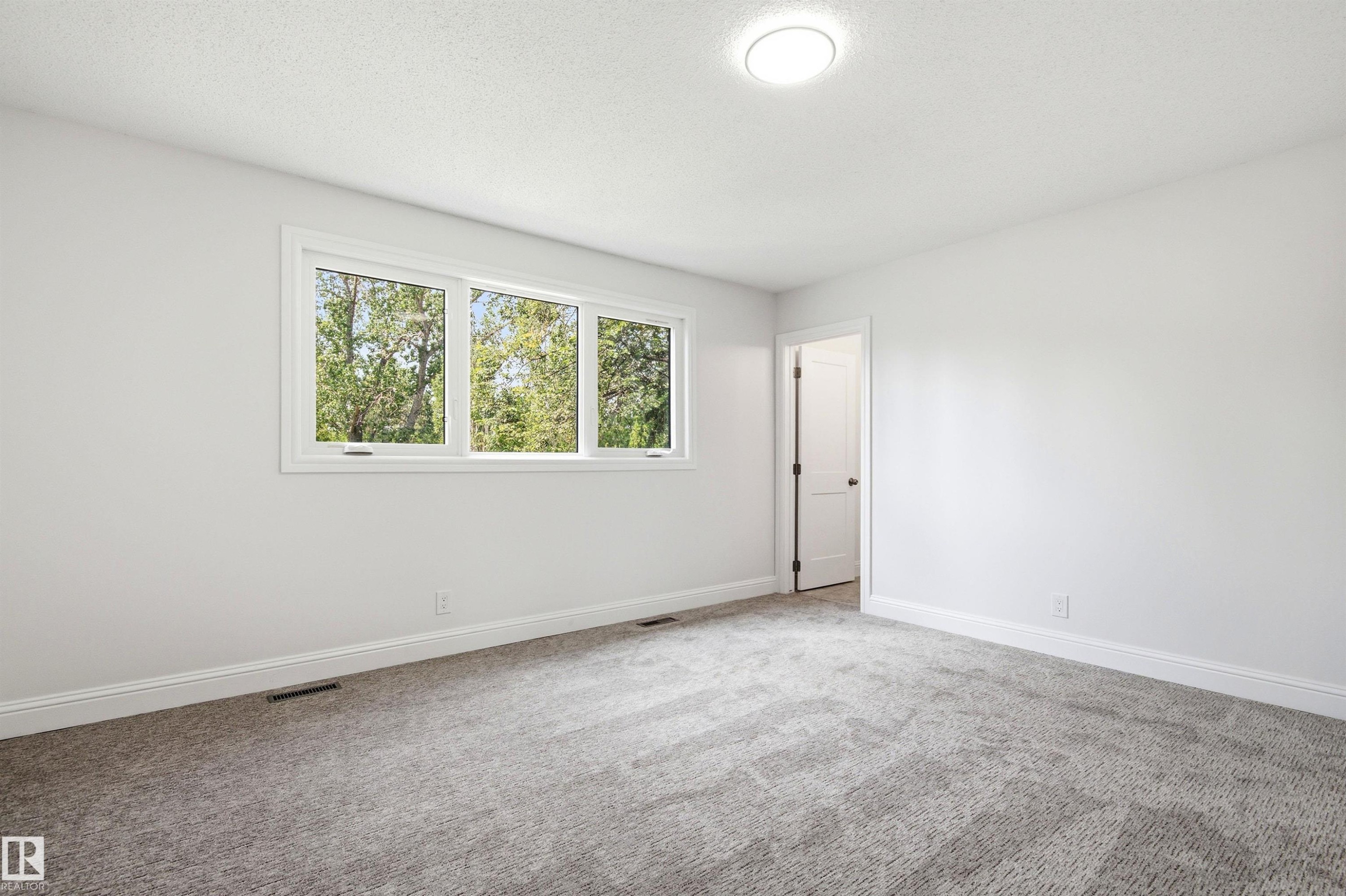 Bright room featuring neutral carpeting and white walls - 14335 47 Avenue Nw, Edmonton, AB - Indoor Photo Showing Other Room