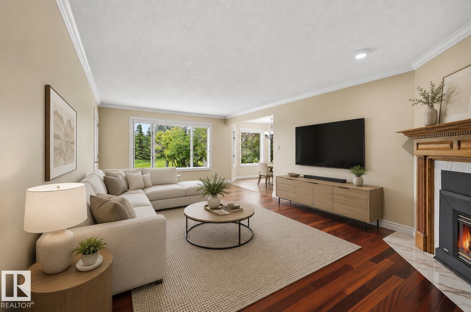 337 Twin Brooks Drive Nw, Edmonton, AB - Indoor Photo Showing Living Room With Fireplace