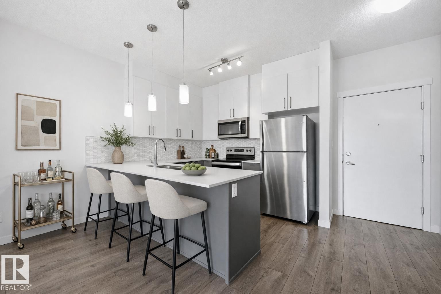 virtually staged - #317 812 Welsh Dr Sw, Edmonton, AB - Indoor Photo Showing Kitchen With Stainless Steel Kitchen With Upgraded Kitchen