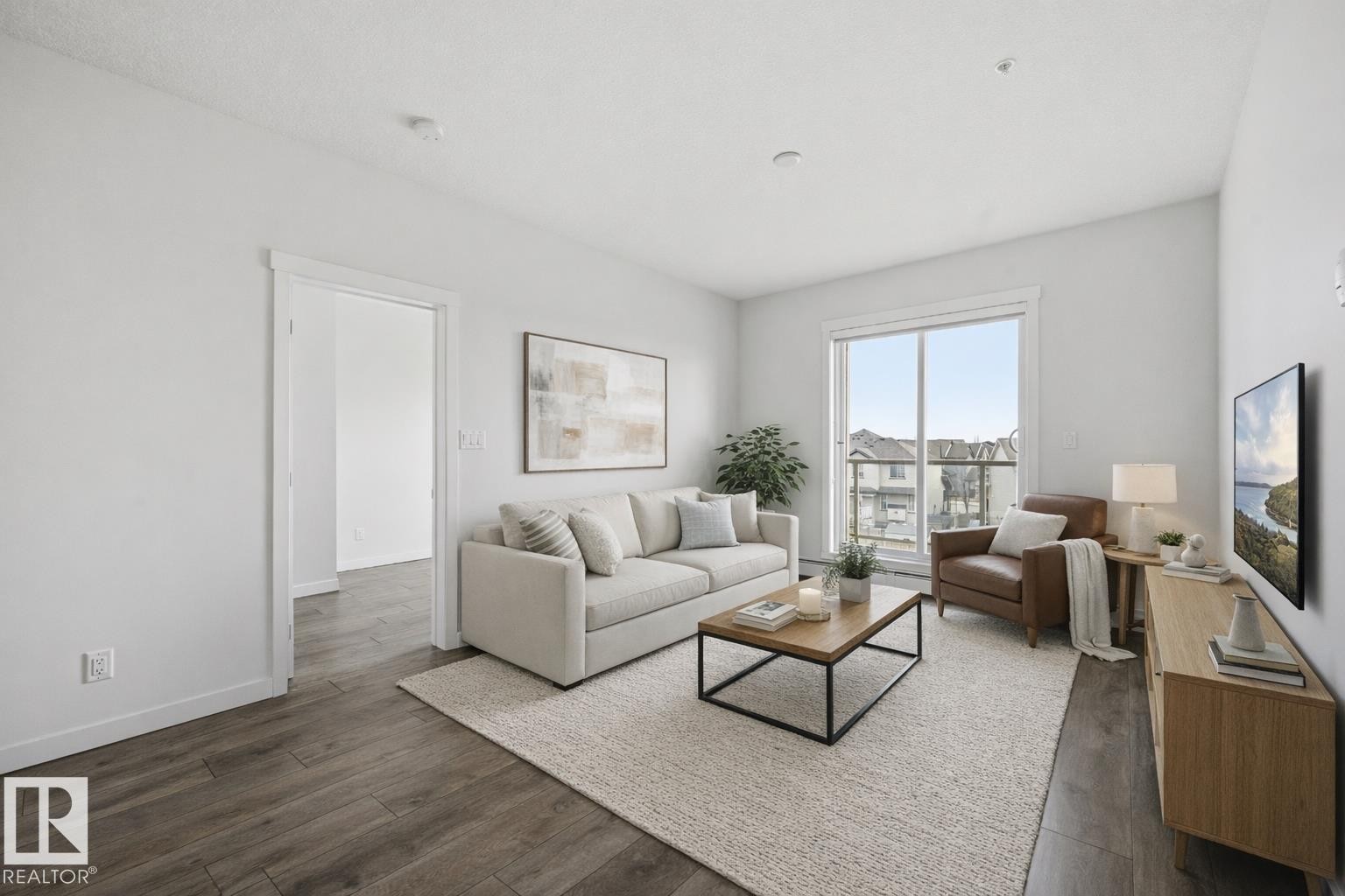 virtually staged - #317 812 Welsh Dr Sw, Edmonton, AB - Indoor Photo Showing Living Room