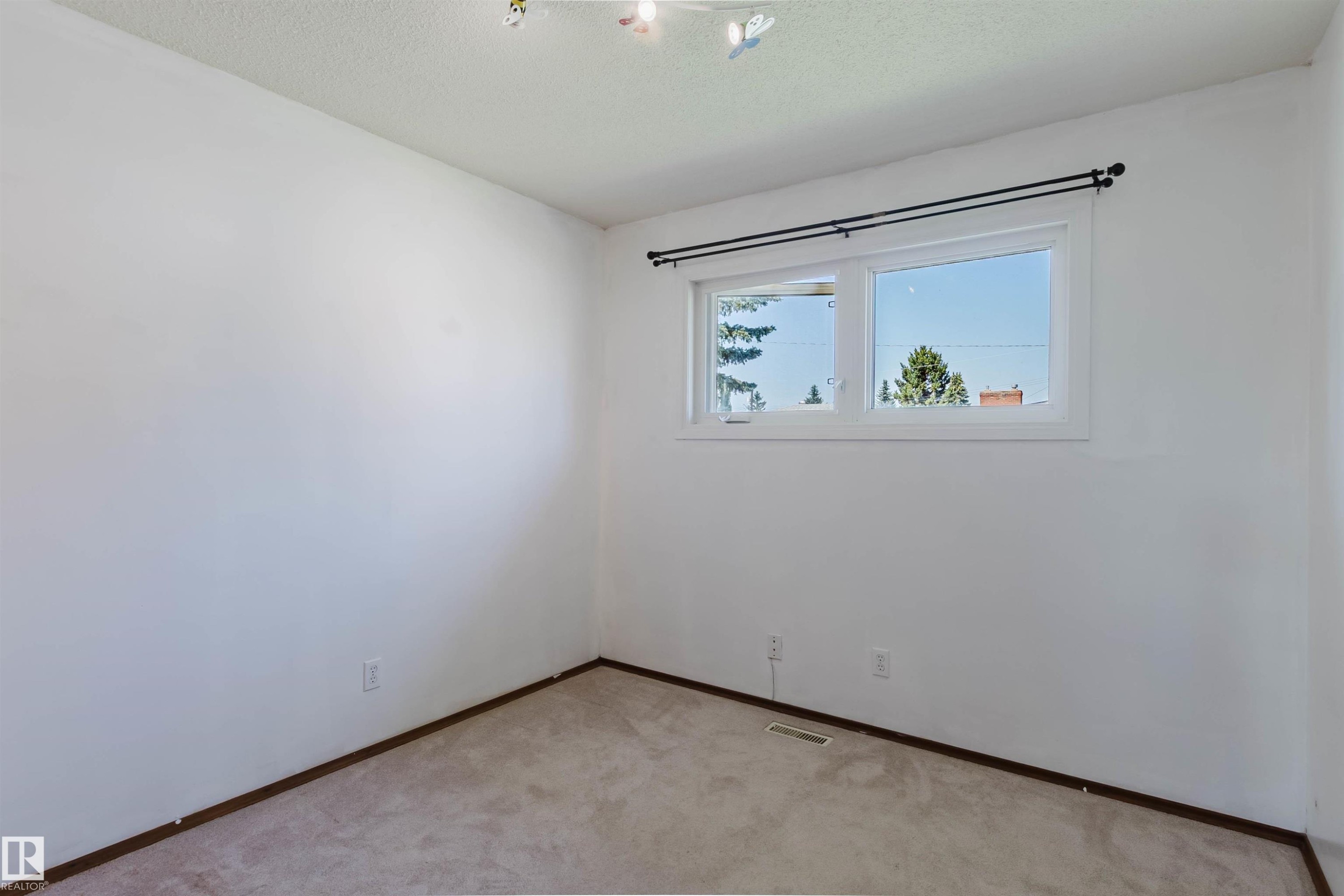 Bright room featuring white walls, a double-pane window, neutral carpet flooring, and a track lighting fixture - 11115 39A Avenue Nw, Edmonton, AB - Indoor Photo Showing Other Room