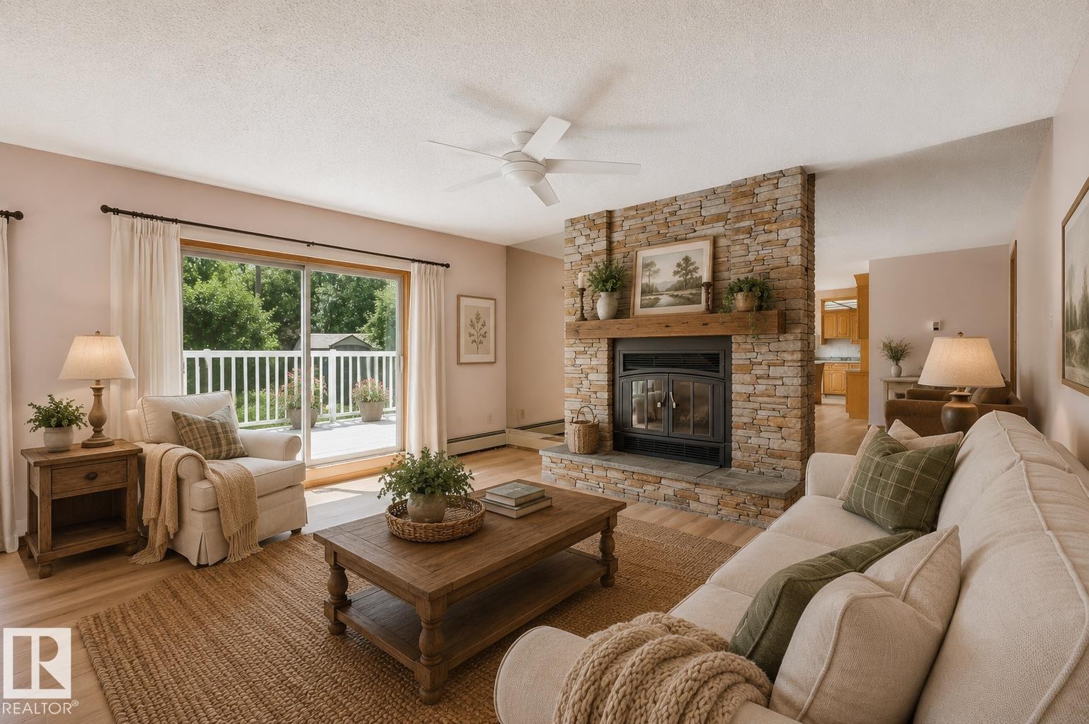 10155 74 Street Nw, Edmonton, AB - Indoor Photo Showing Living Room With Fireplace
