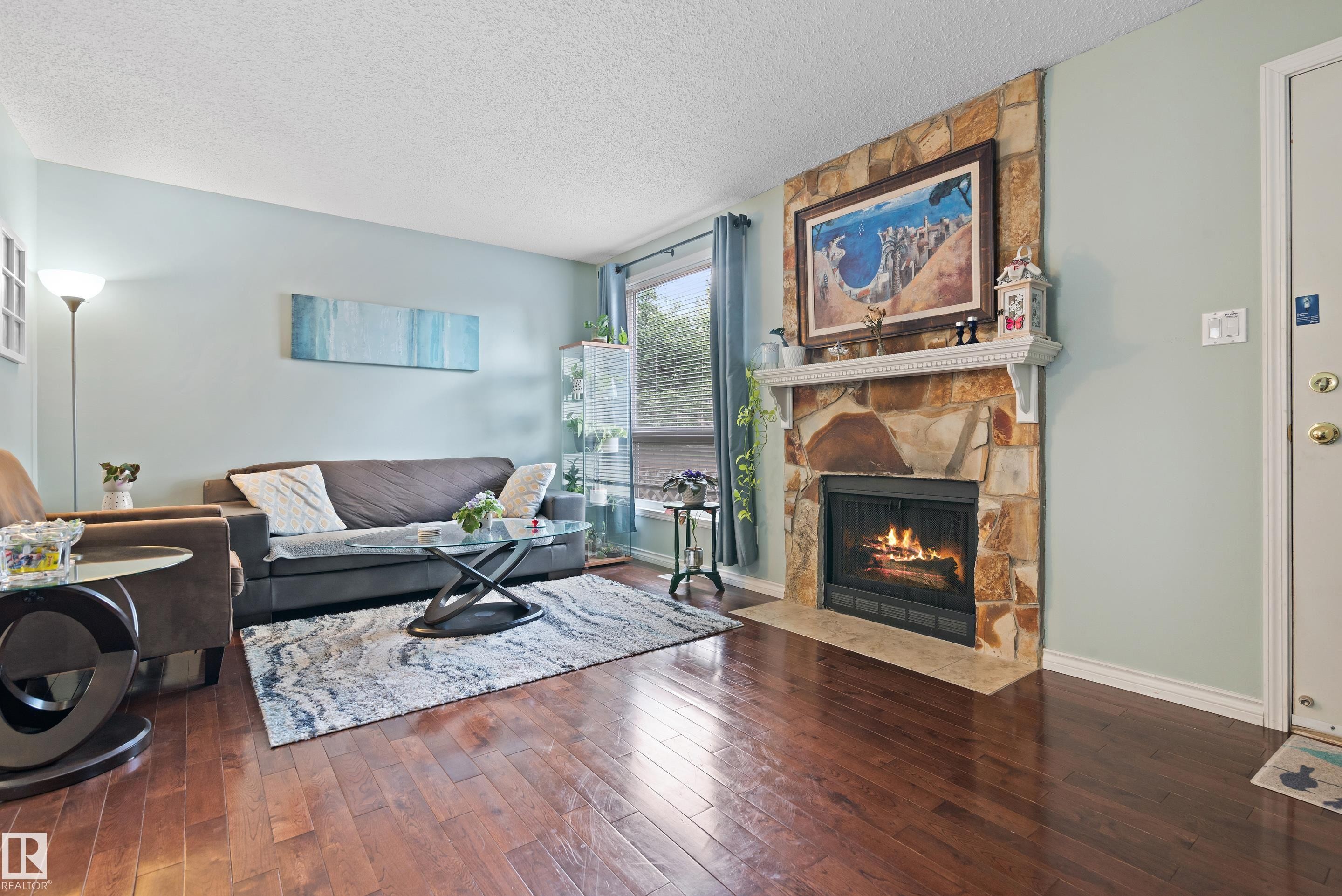 6163 38 Avenue Nw, Edmonton, AB - Indoor Photo Showing Living Room With Fireplace