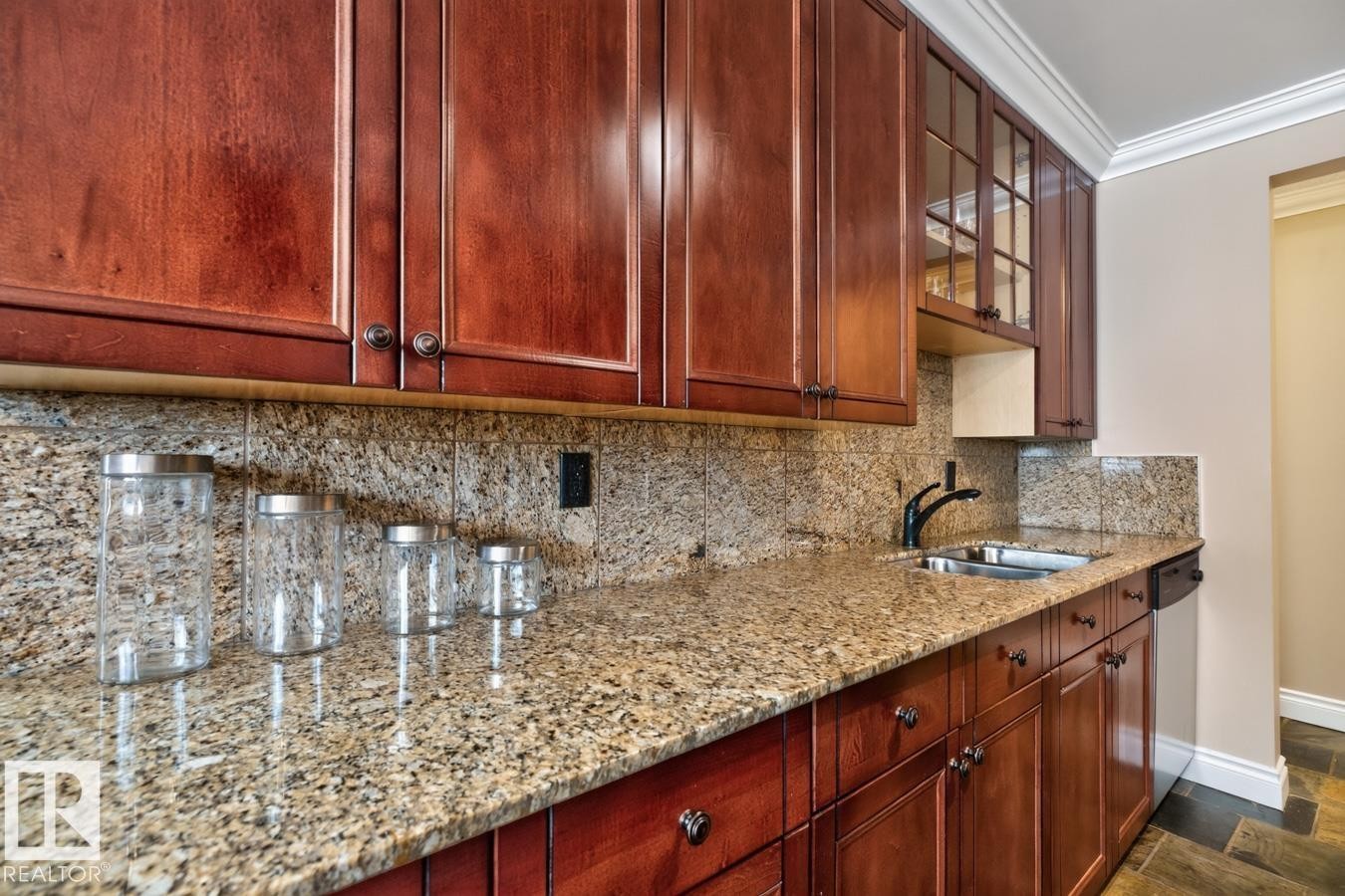 #206 10745 83 Av Nw, Edmonton, AB - Indoor Photo Showing Kitchen With Double Sink