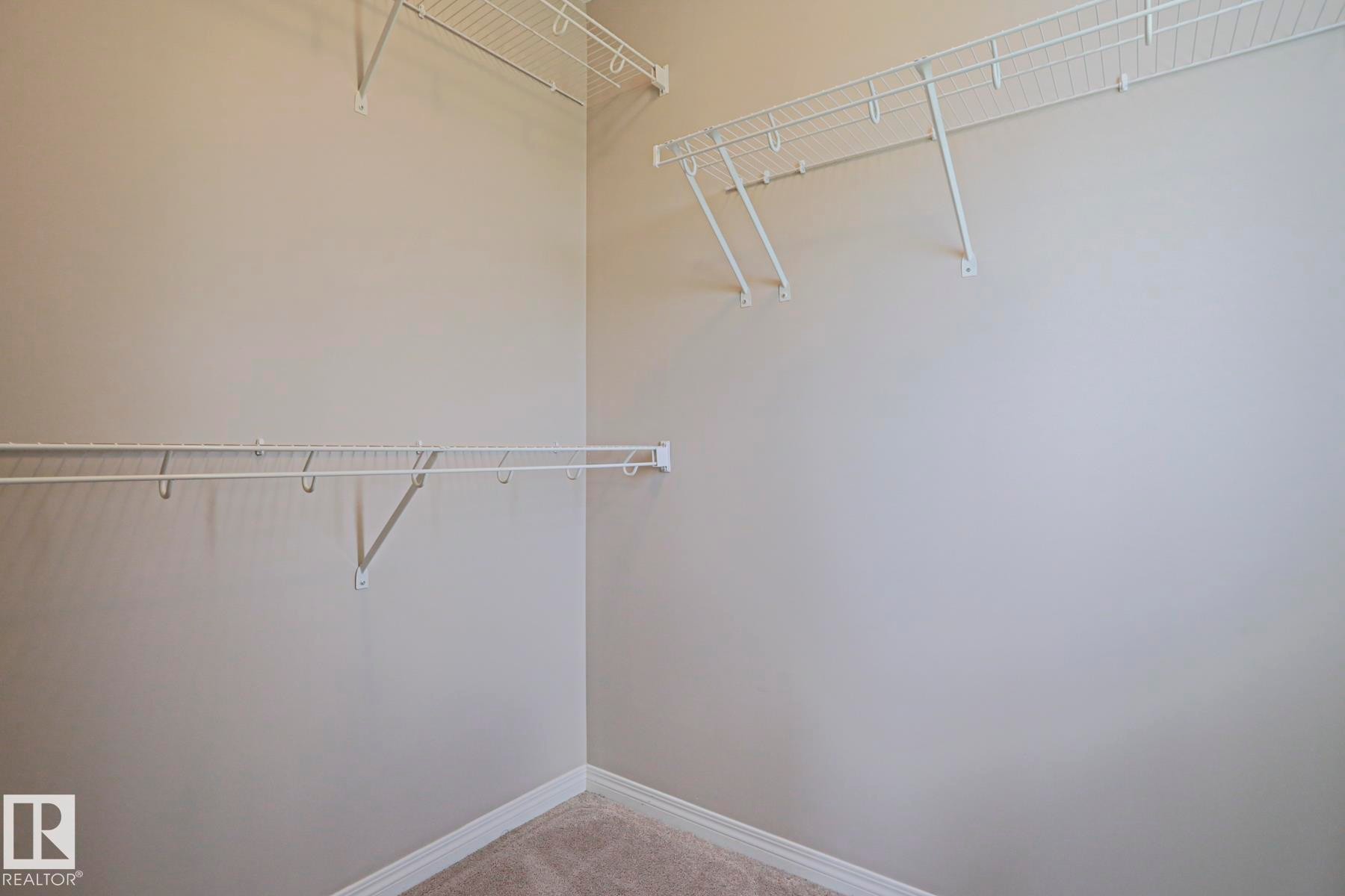 Neutral-toned walls complement the light brown carpet flooring - 489 Orchards Boulevard Sw, Edmonton, AB - Indoor With Storage