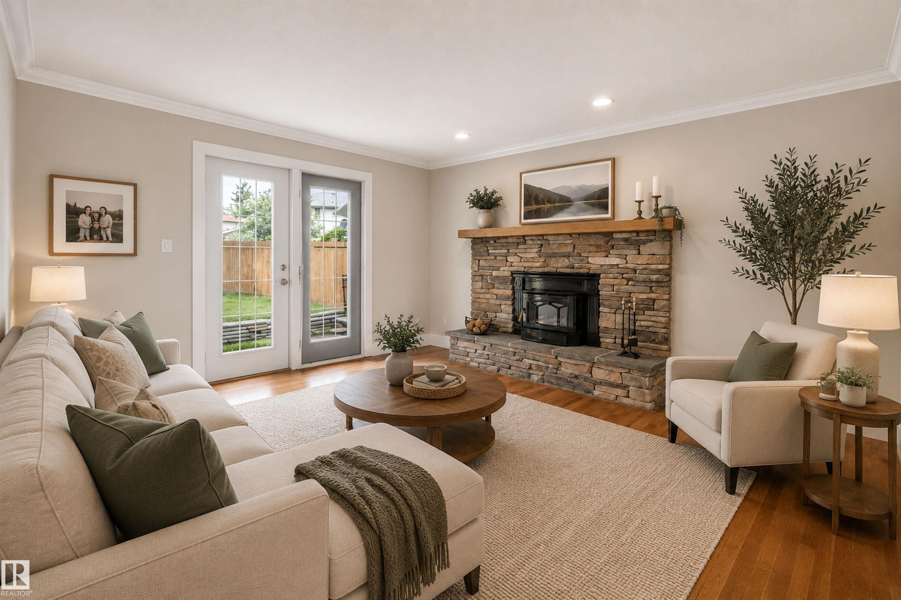 2412 112A Street, Edmonton, AB - Indoor Photo Showing Living Room With Fireplace