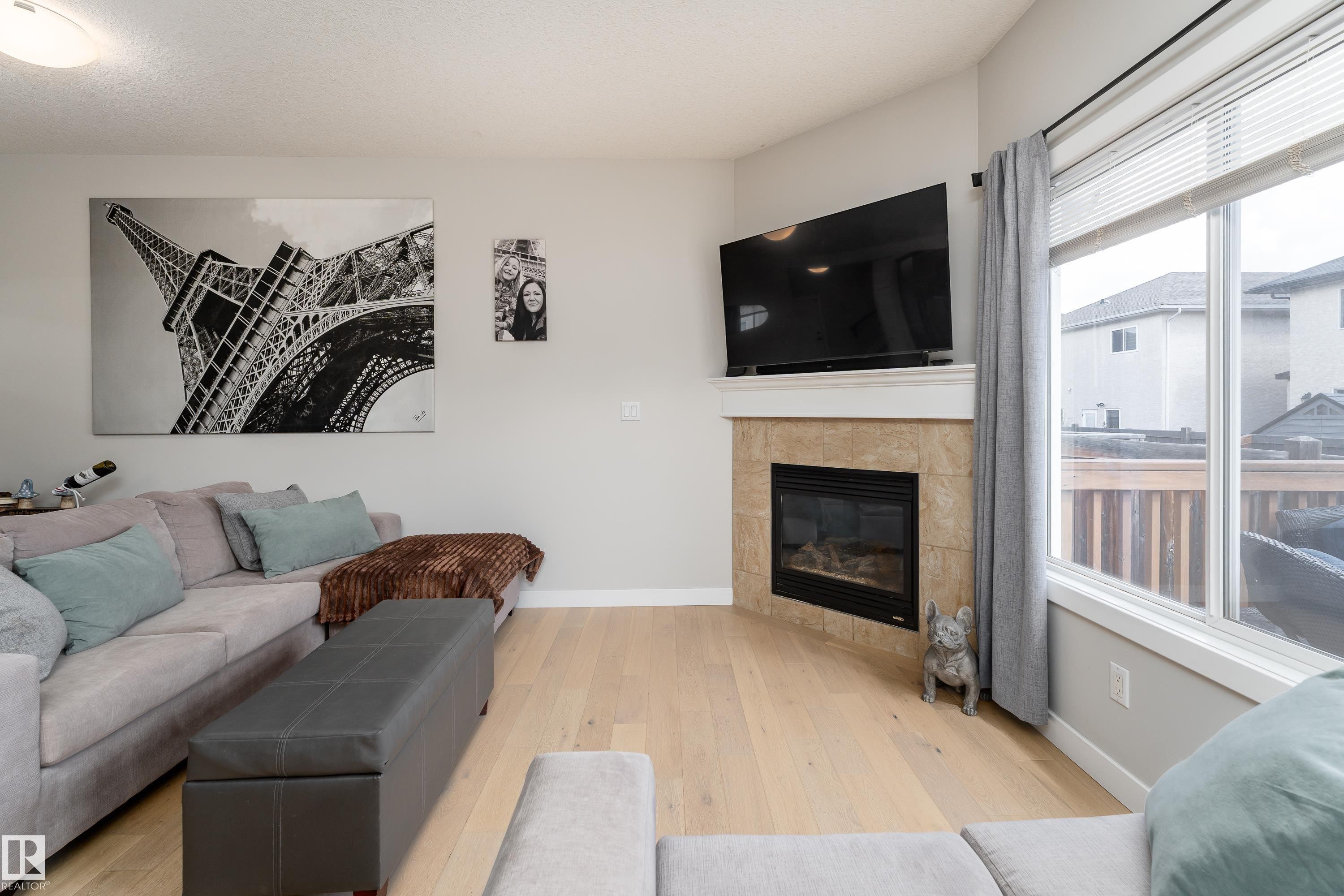 16805 55 Street Nw, Edmonton, AB - Indoor Photo Showing Living Room With Fireplace