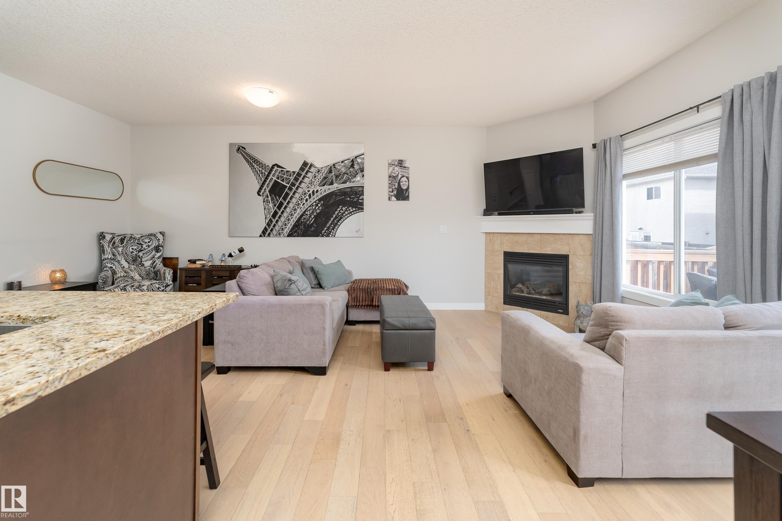 16805 55 Street Nw, Edmonton, AB - Indoor Photo Showing Living Room With Fireplace