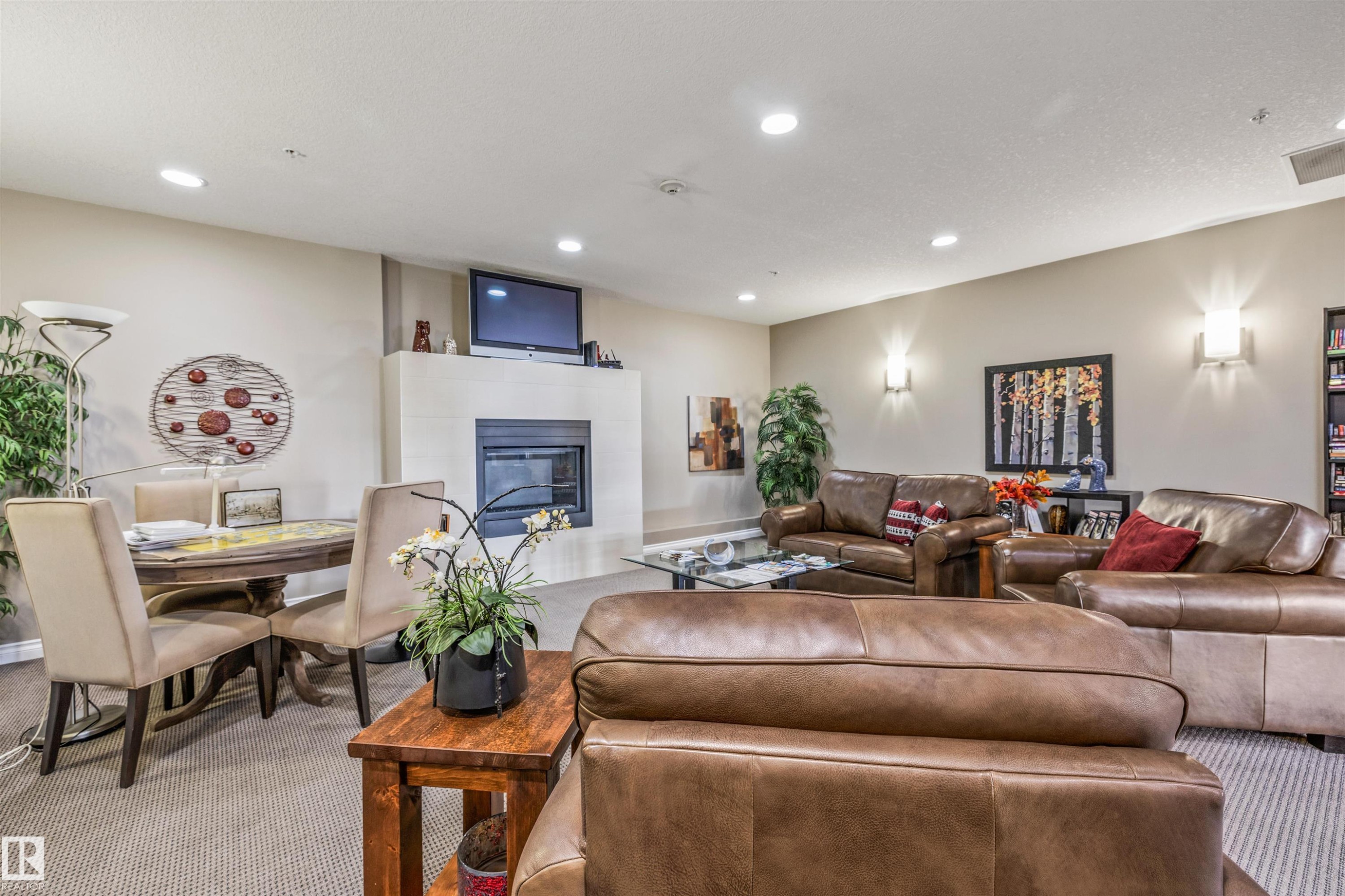 #110 5211 50 St, Stony Plain, AB - Indoor Photo Showing Living Room With Fireplace