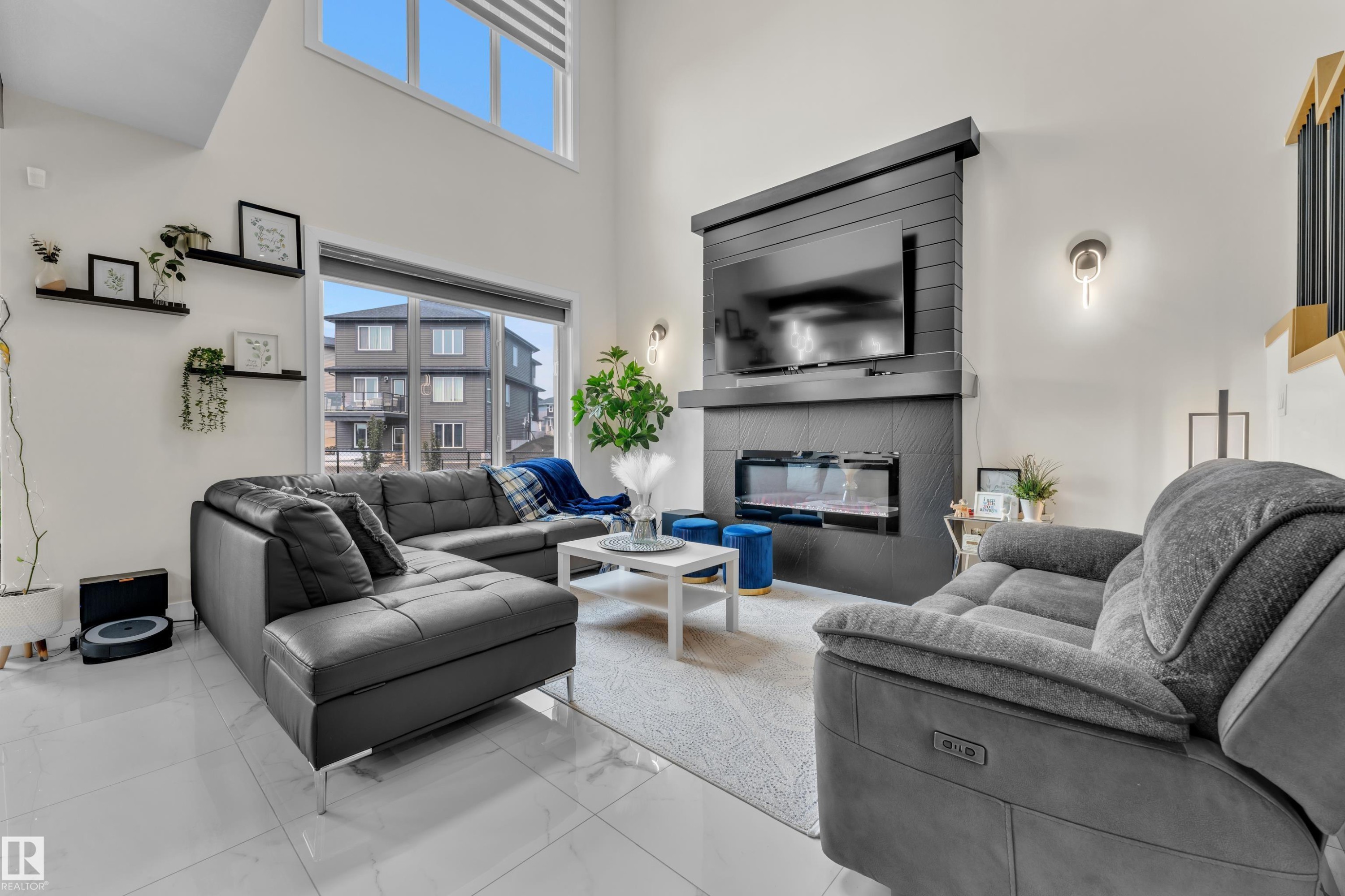 3924 41 Avenue, Beaumont, AB - Indoor Photo Showing Living Room With Fireplace