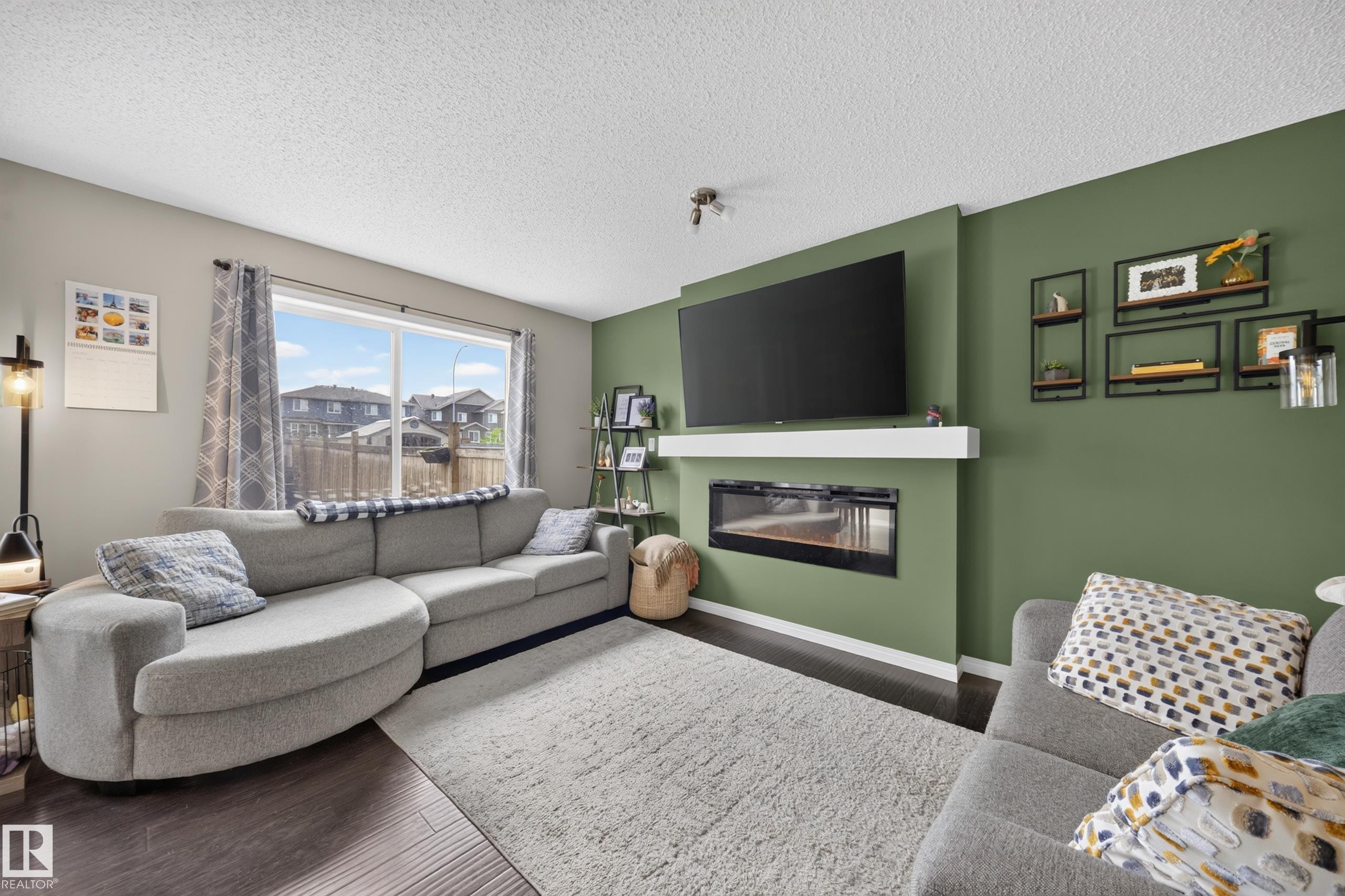 2155 67 Street Sw, Edmonton, AB - Indoor Photo Showing Living Room With Fireplace