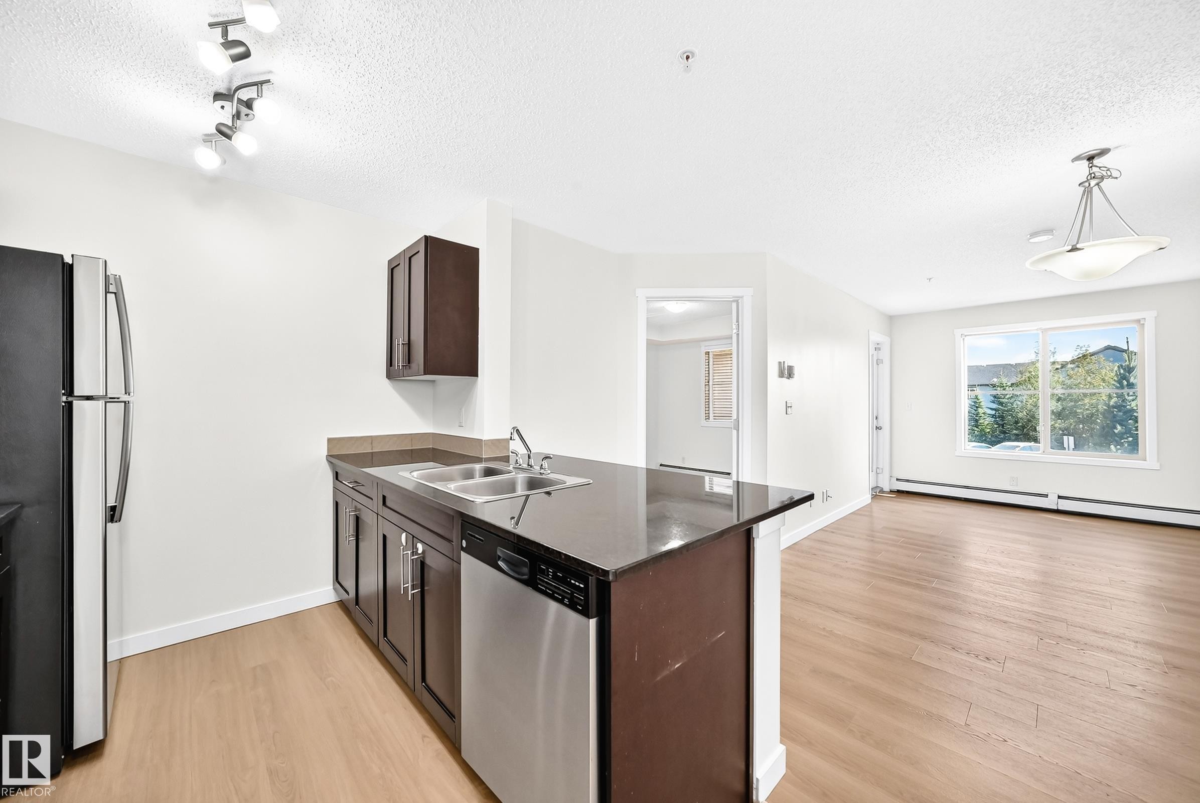 #206 3315 James Mowatt Tr Sw, Edmonton, AB - Indoor Photo Showing Kitchen With Double Sink