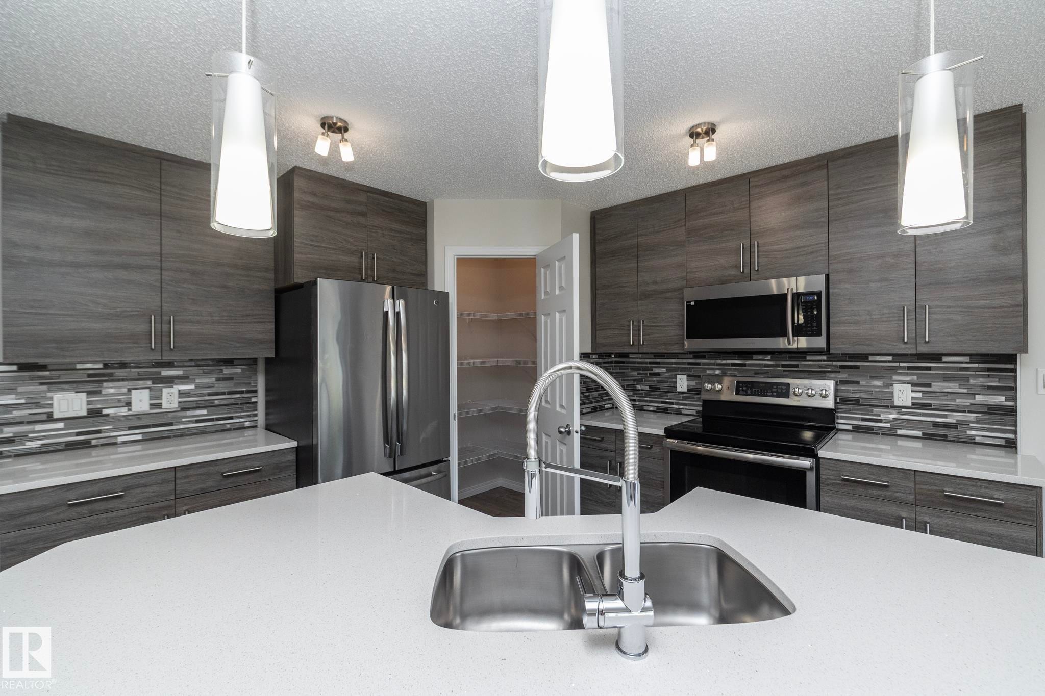 5233 Crabapple Link Sw, Edmonton, AB - Indoor Photo Showing Kitchen With Stainless Steel Kitchen With Double Sink With Upgraded Kitchen