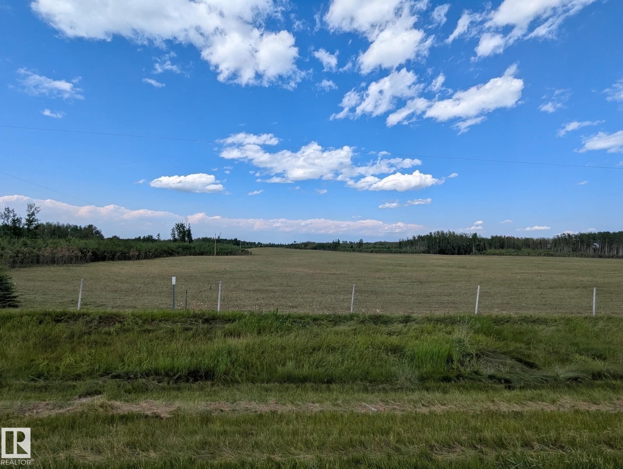 Expansive open field bordered by dense treelines under a clear sky with scattered clouds - 11216 Twp 532, Rural Yellowhead, AB
