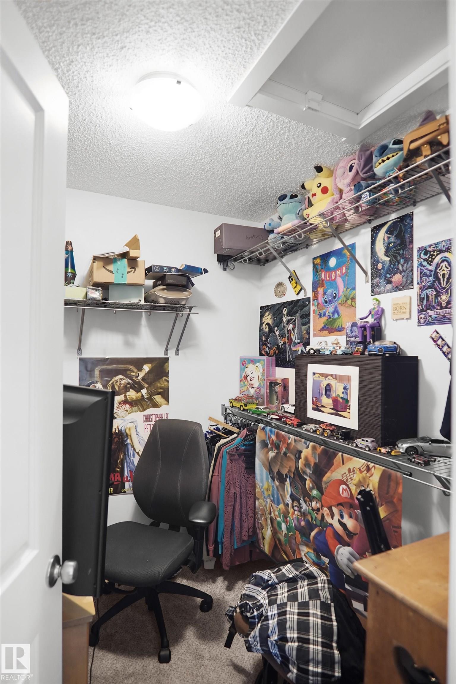 Compact space with wall-mounted shelving and clothing rods - #42 19904 31 Av Nw, Edmonton, AB - Indoor With Storage