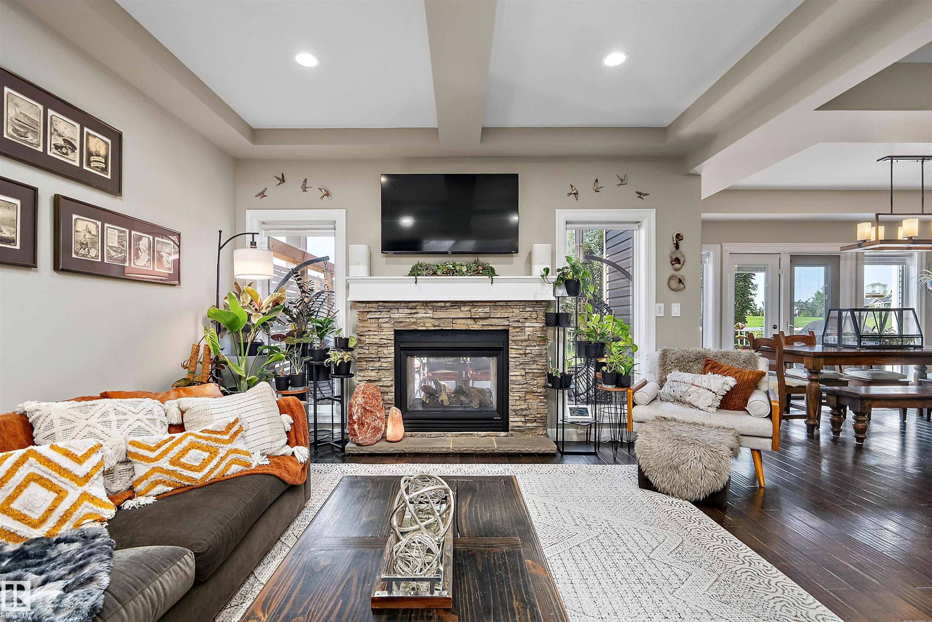 180 Sheppard Circle, Leduc, AB - Indoor Photo Showing Living Room With Fireplace