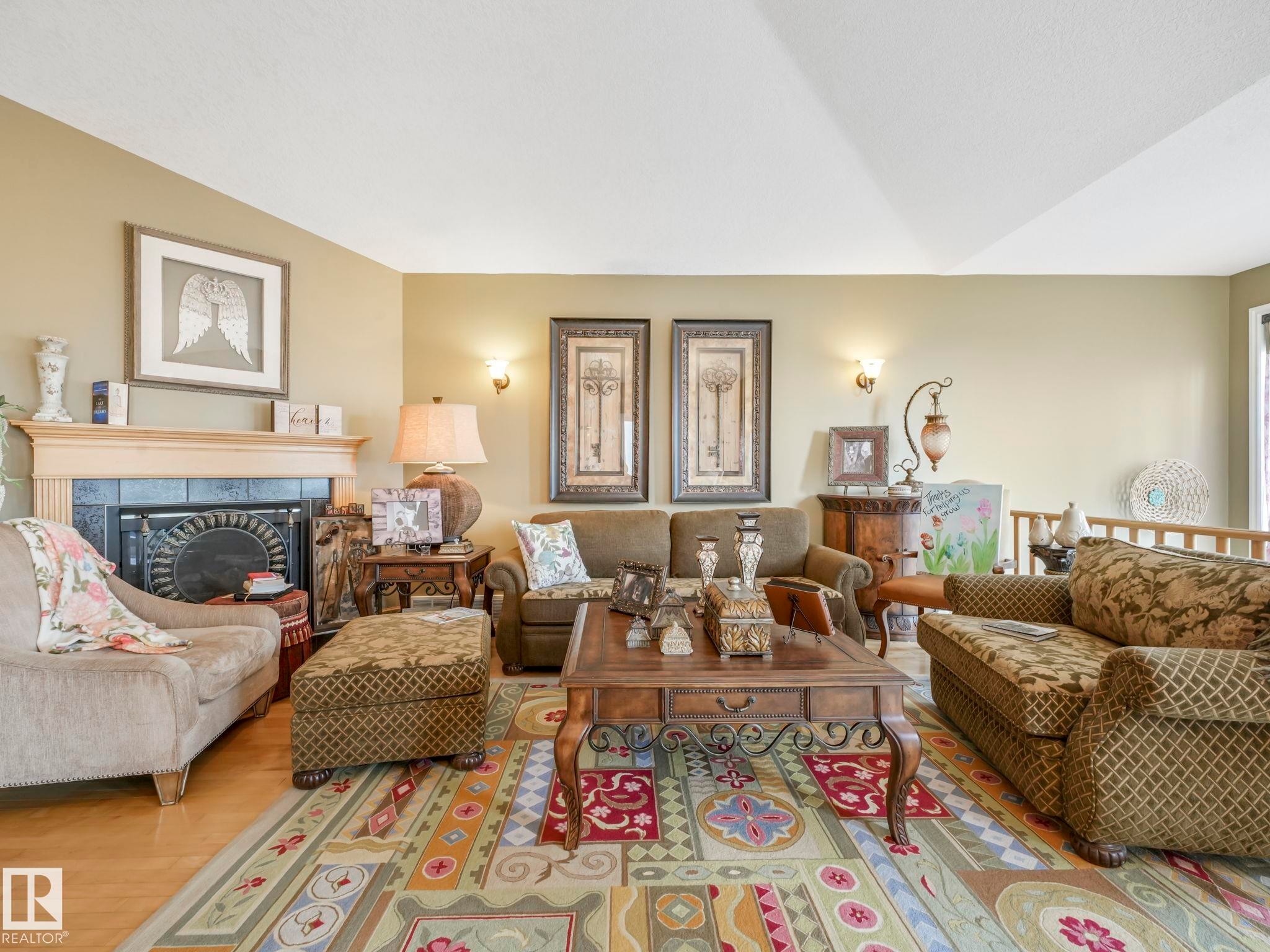 51 Kendall Crescent, St. Albert, AB - Indoor Photo Showing Living Room With Fireplace