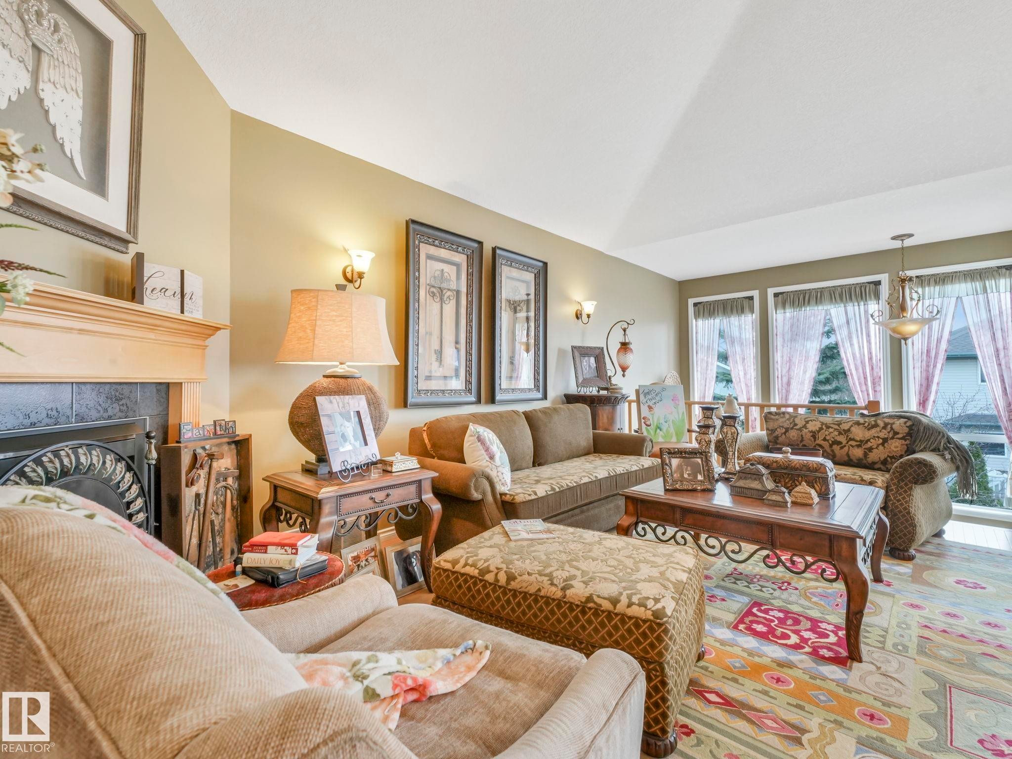 51 Kendall Crescent, St. Albert, AB - Indoor Photo Showing Living Room With Fireplace