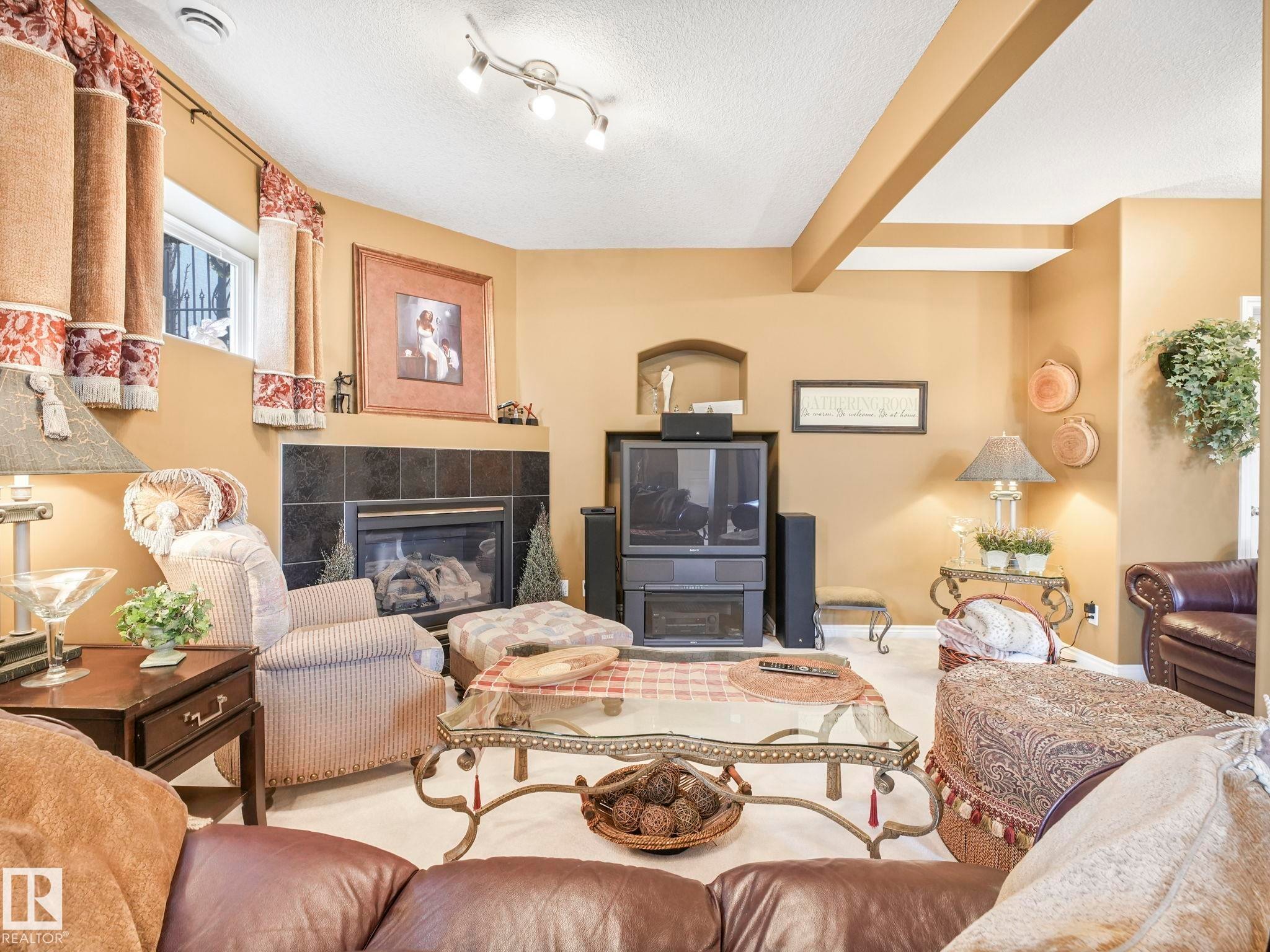 51 Kendall Crescent, St. Albert, AB - Indoor Photo Showing Living Room With Fireplace