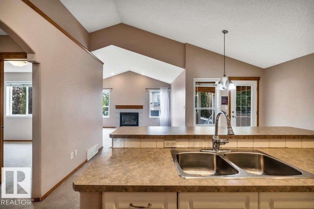 4051 33 Street Nw, Edmonton, AB - Indoor Photo Showing Kitchen With Fireplace With Double Sink