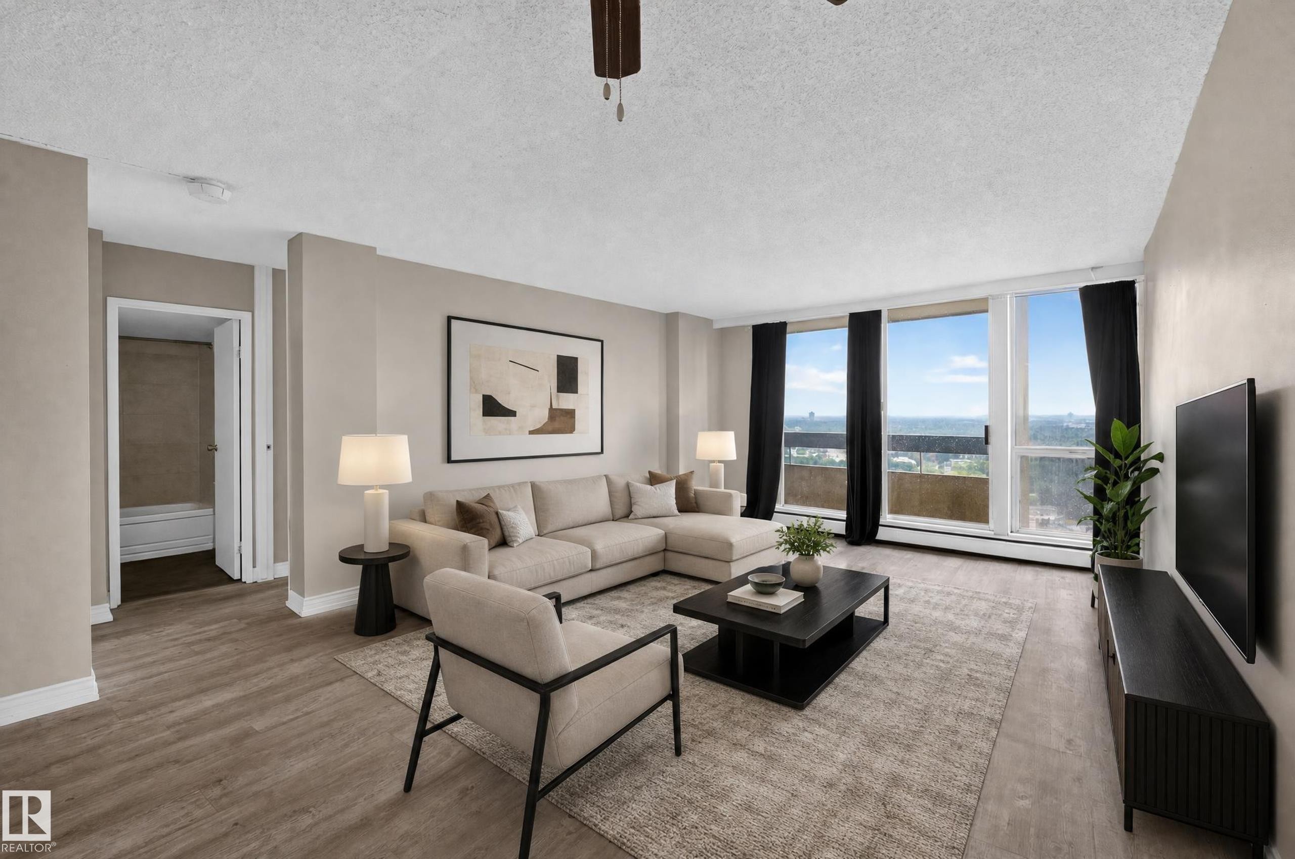 Virtually Staged. - #1804 10883 Saskatchewan Dr Nw, Edmonton, AB - Indoor Photo Showing Living Room
