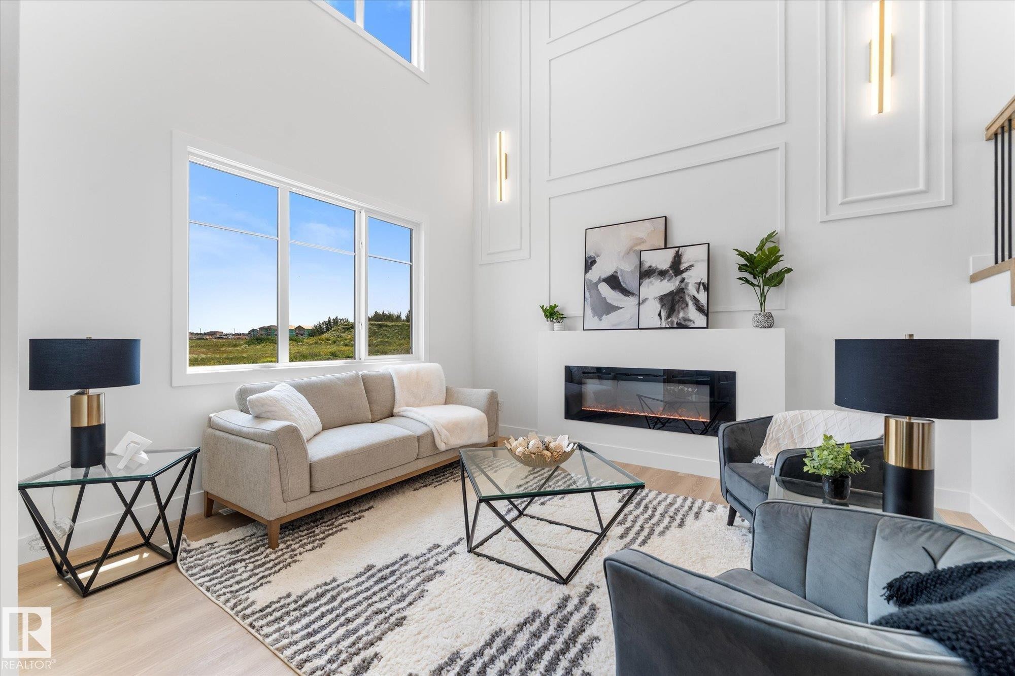 12 Cobblestone Gate, Spruce Grove, AB - Indoor Photo Showing Living Room With Fireplace