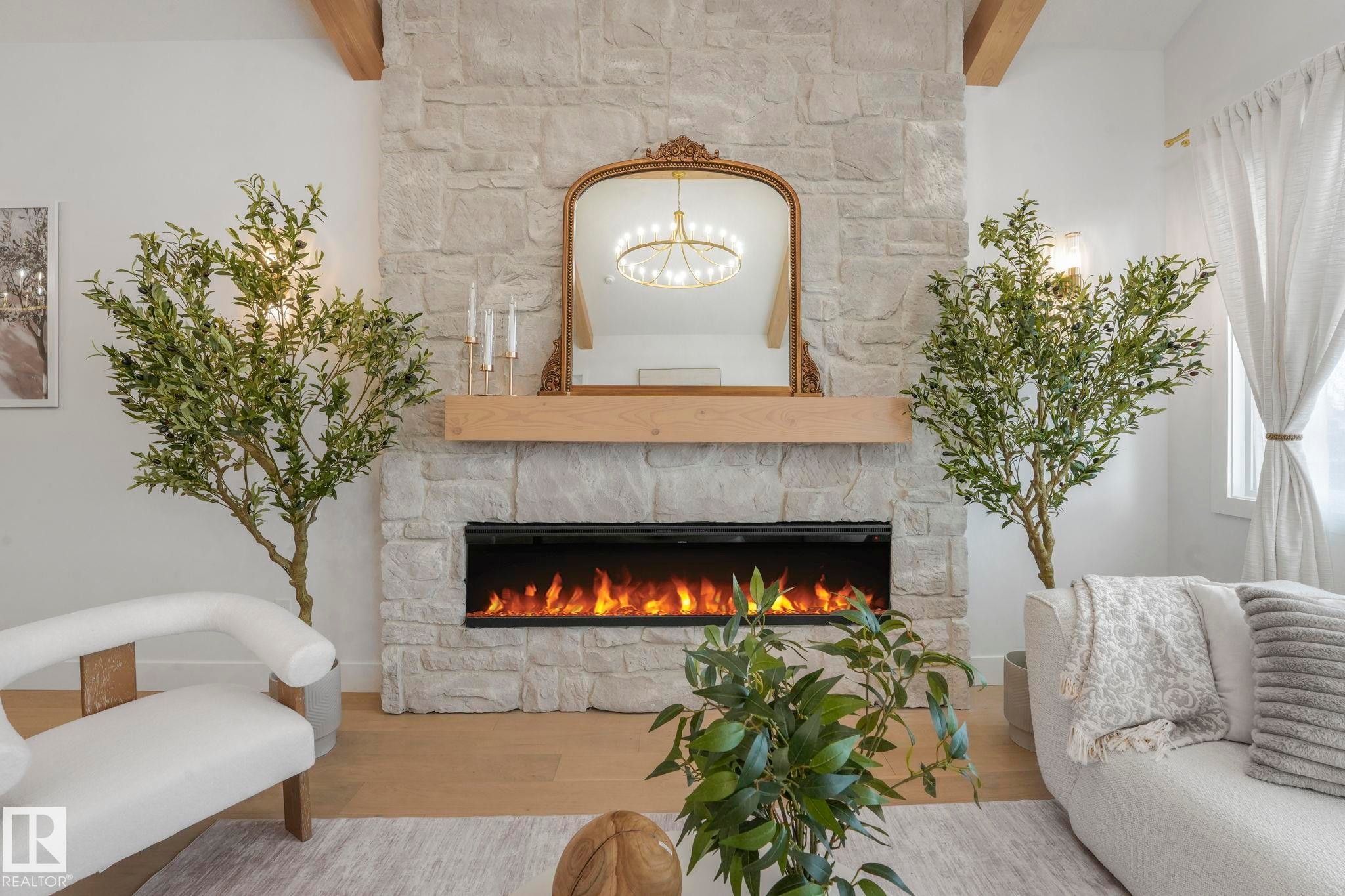 120 Ravenshire Wynd, Sherwood Park, AB - Indoor Photo Showing Living Room With Fireplace