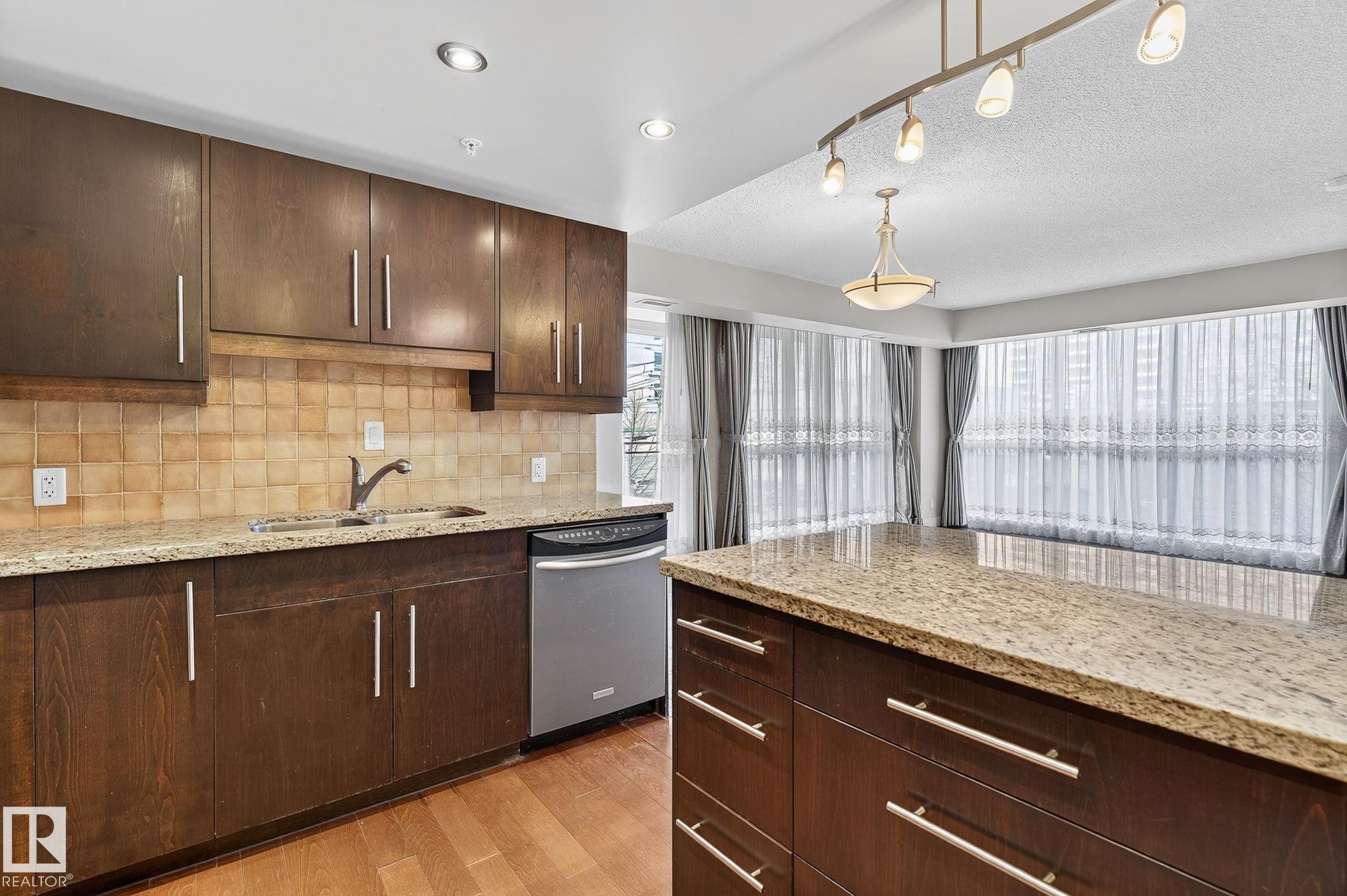#203 10046 117 St Nw, Edmonton, AB - Indoor Photo Showing Kitchen With Double Sink