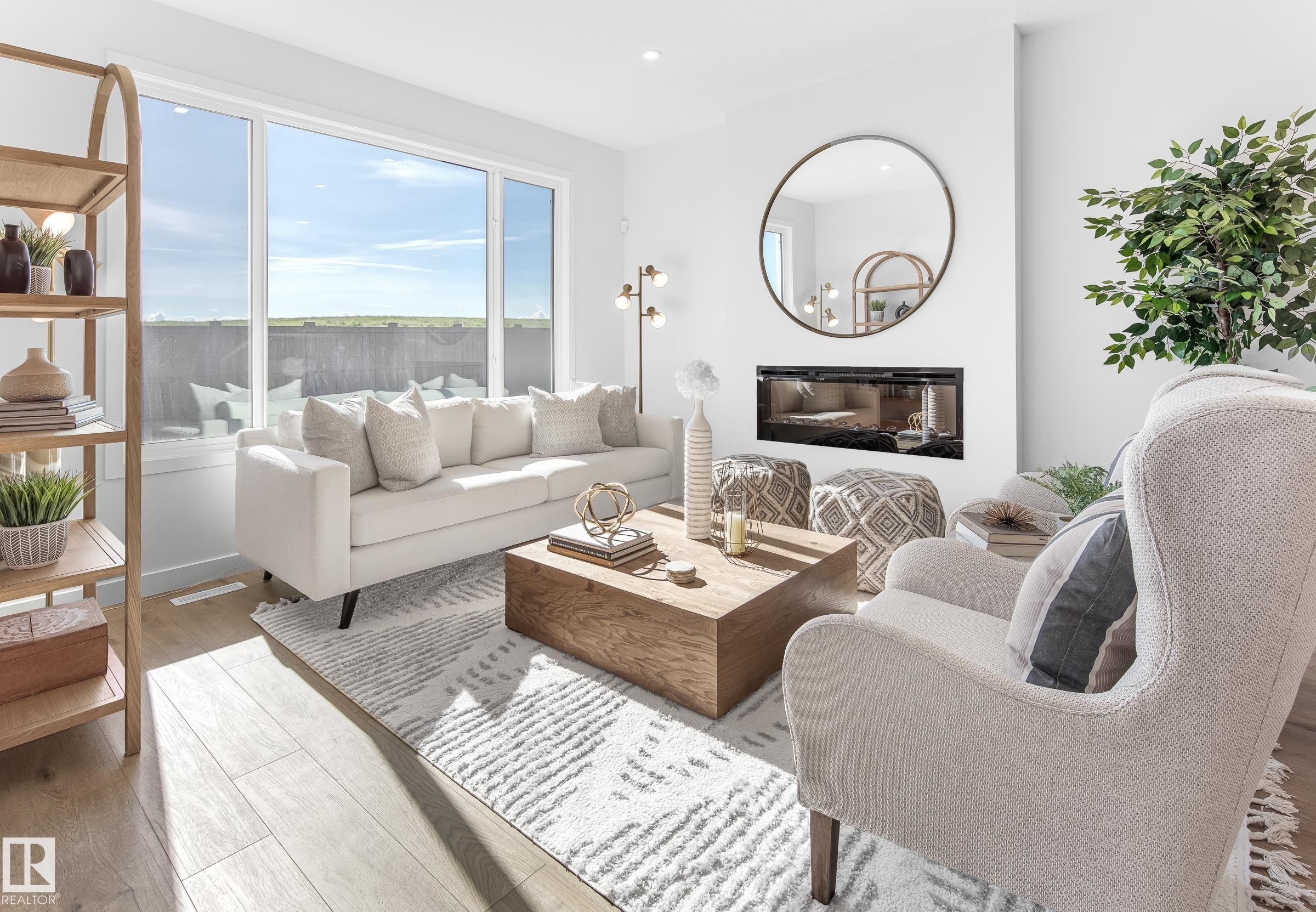 1424 Cristall Place Sw, Edmonton, AB - Indoor Photo Showing Living Room With Fireplace