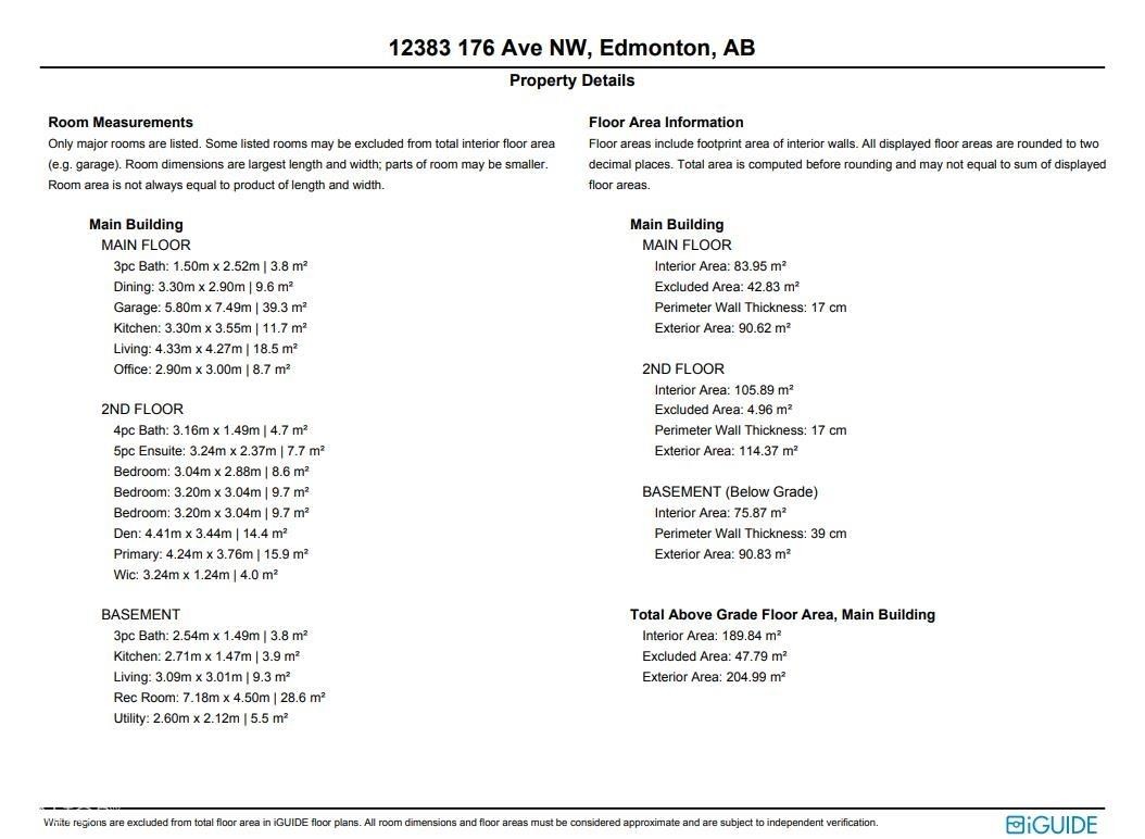 Property Details. Documenting room measurements and floor area information for the property - 12383 176 Avenue Nw, Edmonton, AB - Other