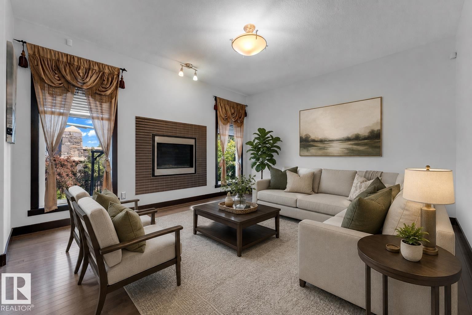 3630 Goodridge Crescent Nw, Edmonton, AB - Indoor Photo Showing Living Room With Fireplace