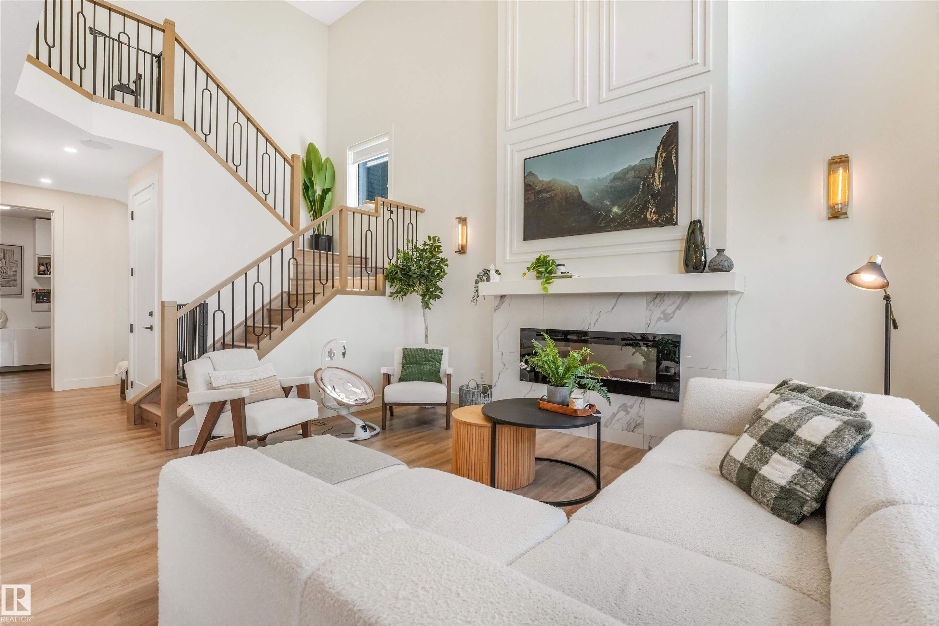 108 Edgefield Way, St. Albert, AB - Indoor Photo Showing Living Room With Fireplace
