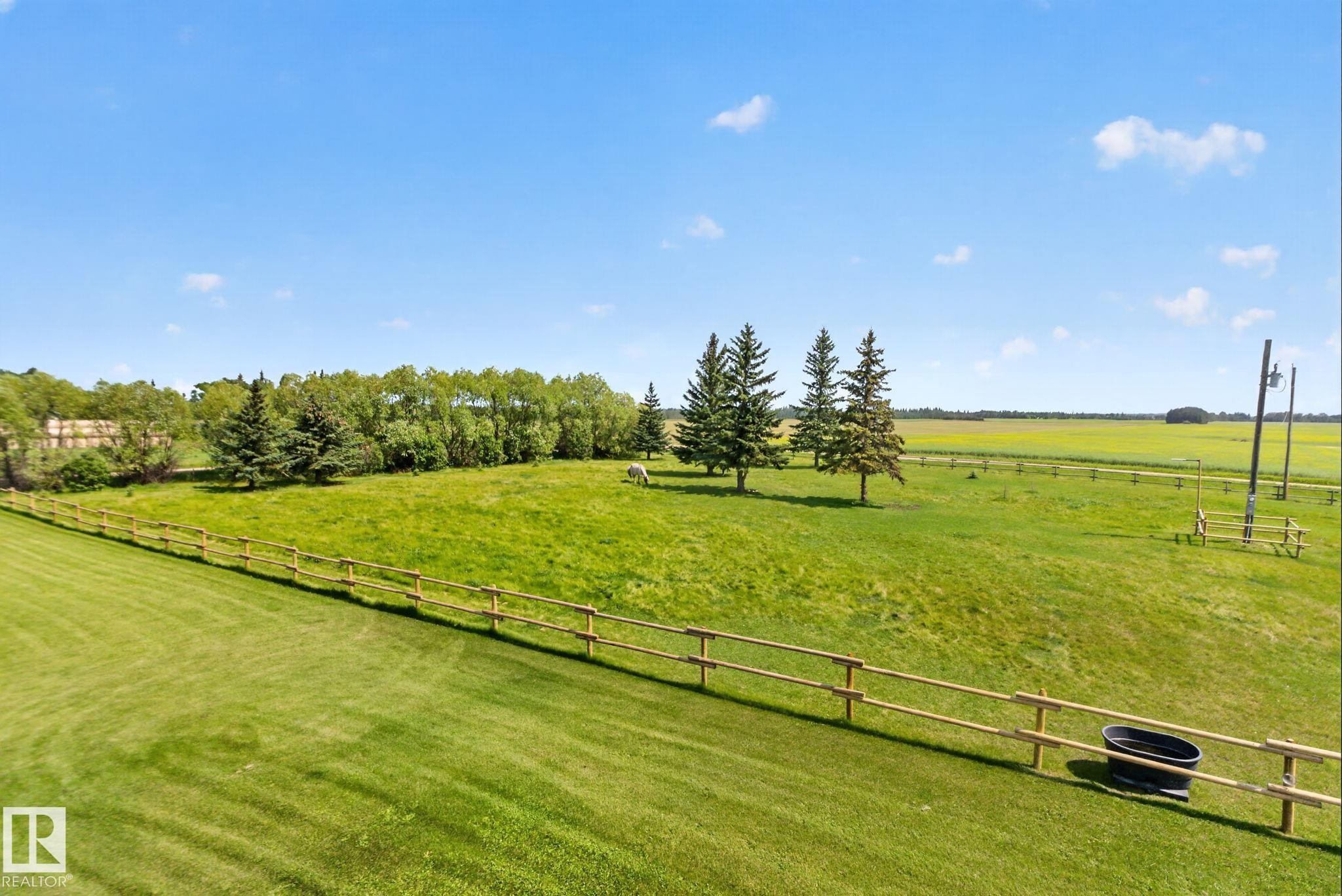 Expansive fenced acreage featuring a combination of open green spaces and mature trees - 50336 Range Road 280, Rural Leduc County, AB - Outdoor With View