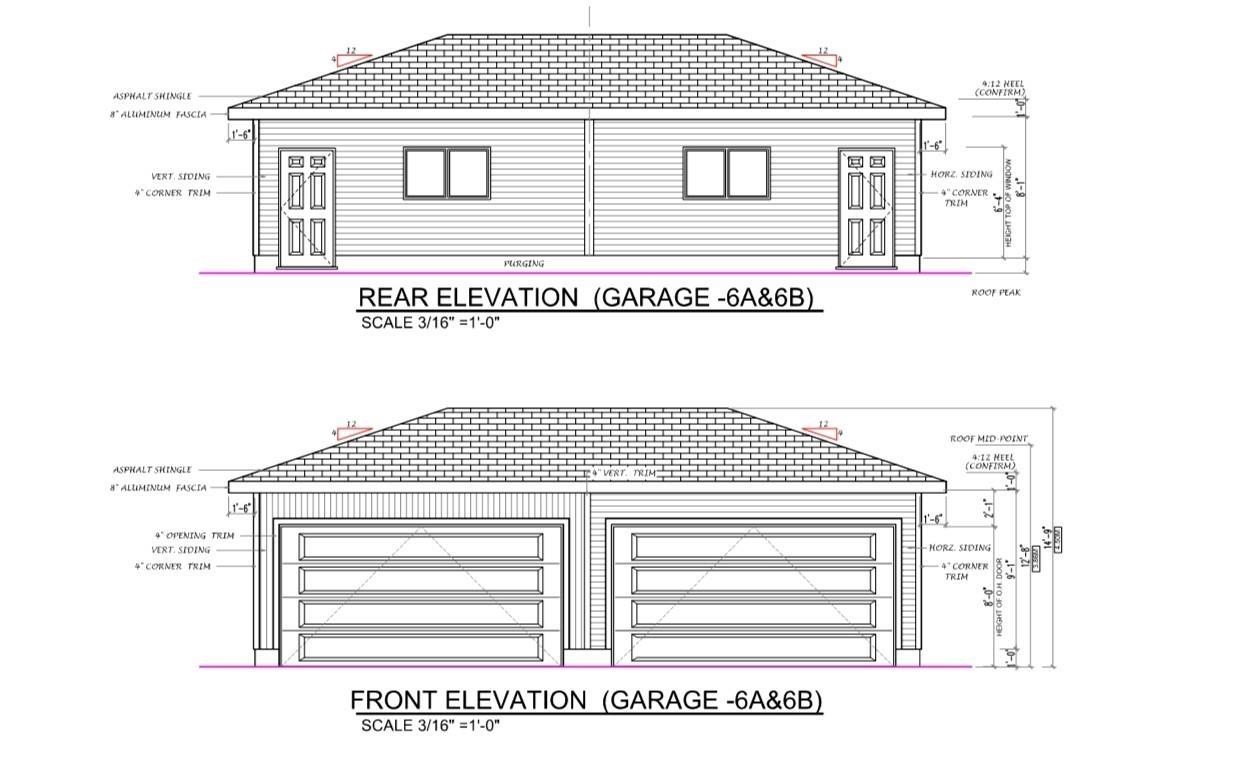 Double Detached Garage: 419 sq ft; Architectural Drawing. Displaying the rear and front elevations of the property's garage structure, including specified dimensions and materials - 10323 79 Street Nw, Edmonton, AB - Other