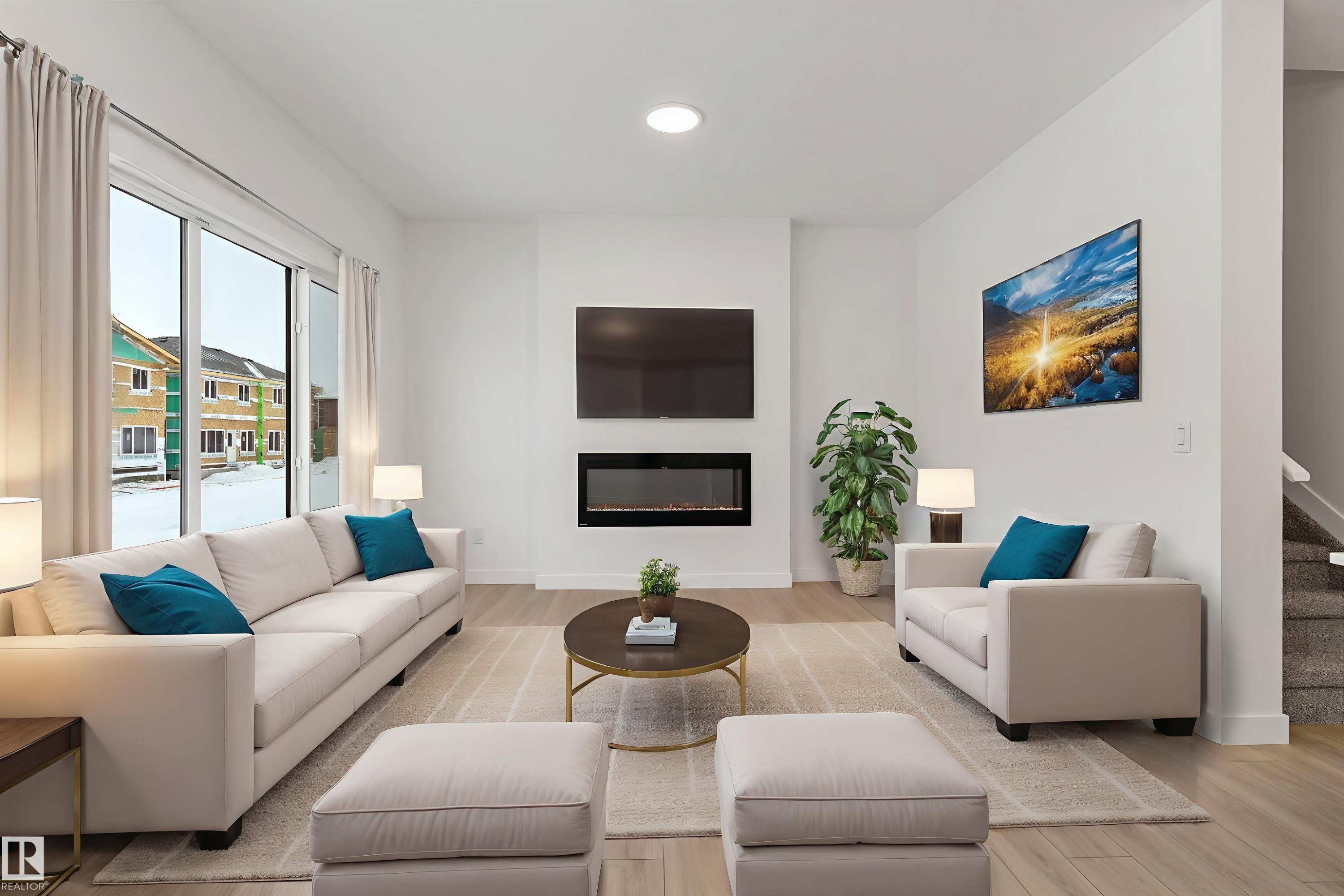 913 19 Avenue Nw, Edmonton, AB - Indoor Photo Showing Living Room With Fireplace