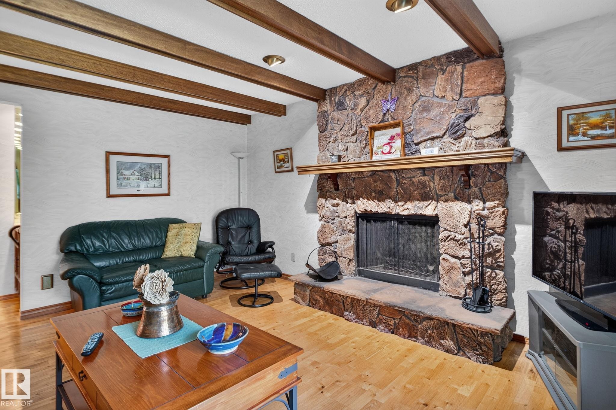 18132 78 Avenue Nw, Edmonton, AB - Indoor Photo Showing Living Room With Fireplace