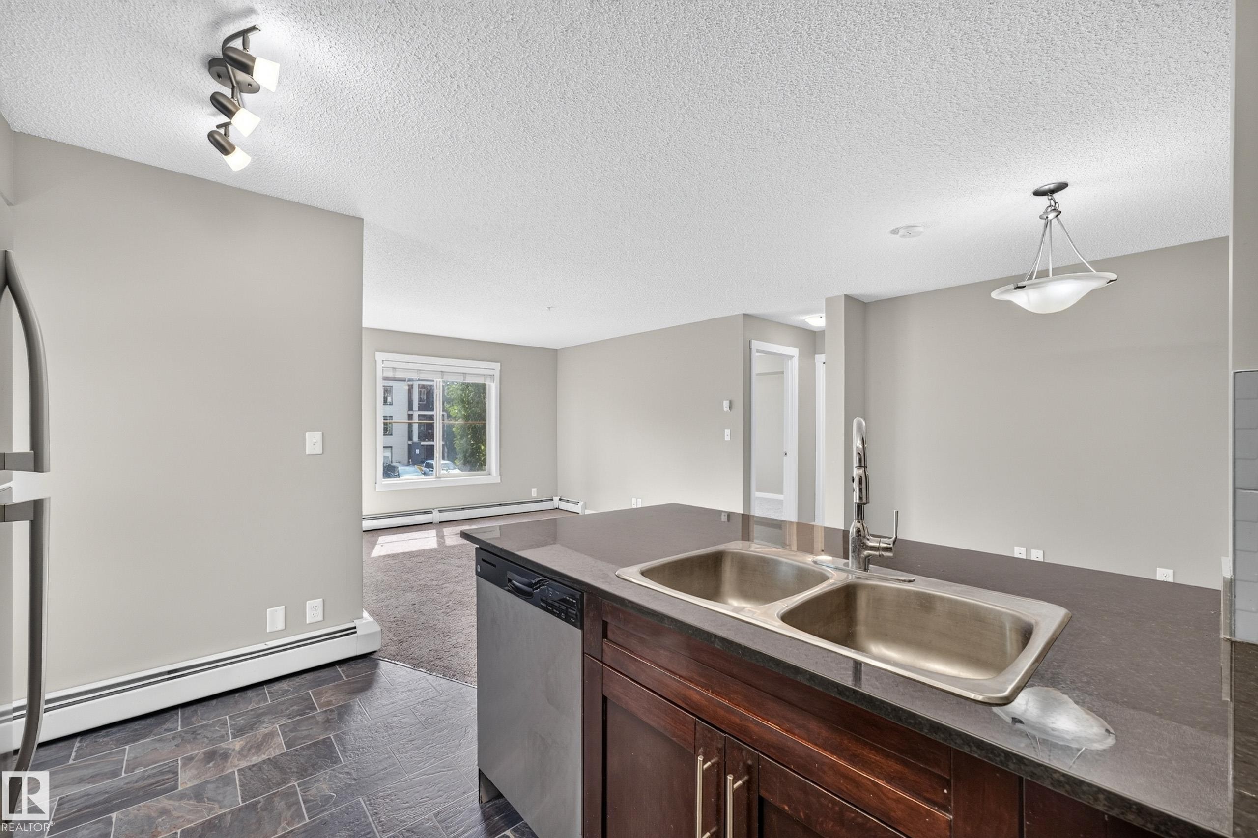 #222 5810 Mullen Pl Nw, Edmonton, AB - Indoor Photo Showing Kitchen With Double Sink